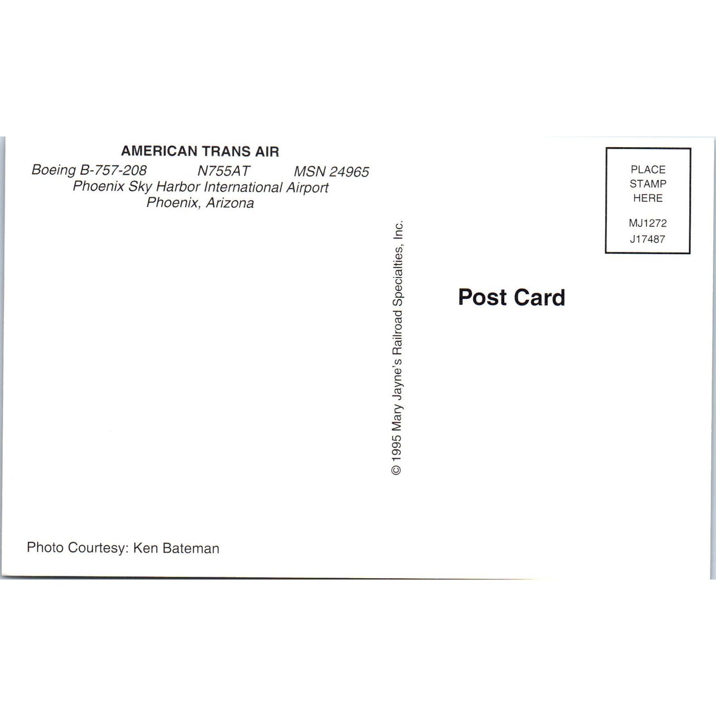 American Trans Air Boeing B-757-208 N755AT Vintage Postcard TG8-PC