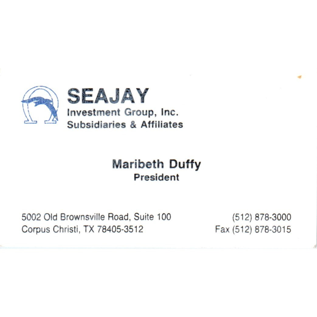 Seajay Investment Group Maribeth Duffy Corpus Christi TX Business Card SD4-B2