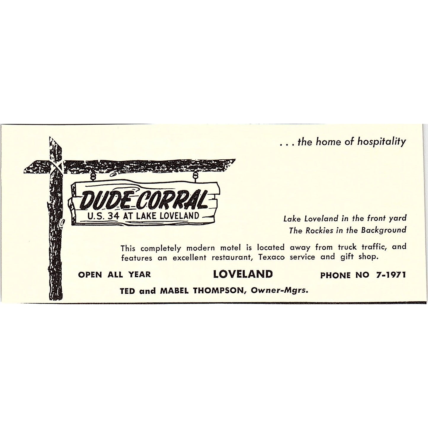 Dude Corral - Ted & Mabel Thompson Loveland CO 1958 Ad AG1-M1