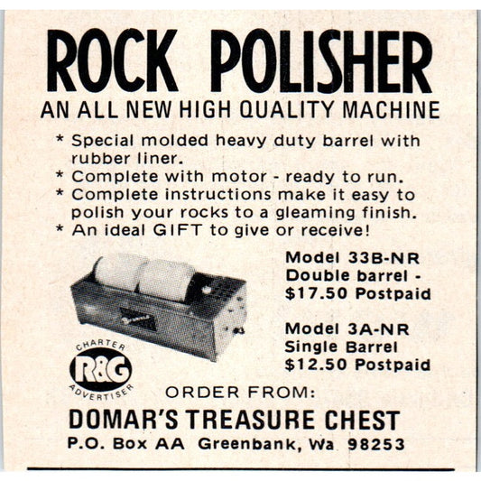 Domar's Treasure Chest Rock Polisher Greenbank WA 1971 Magazine Ad AD8-R9