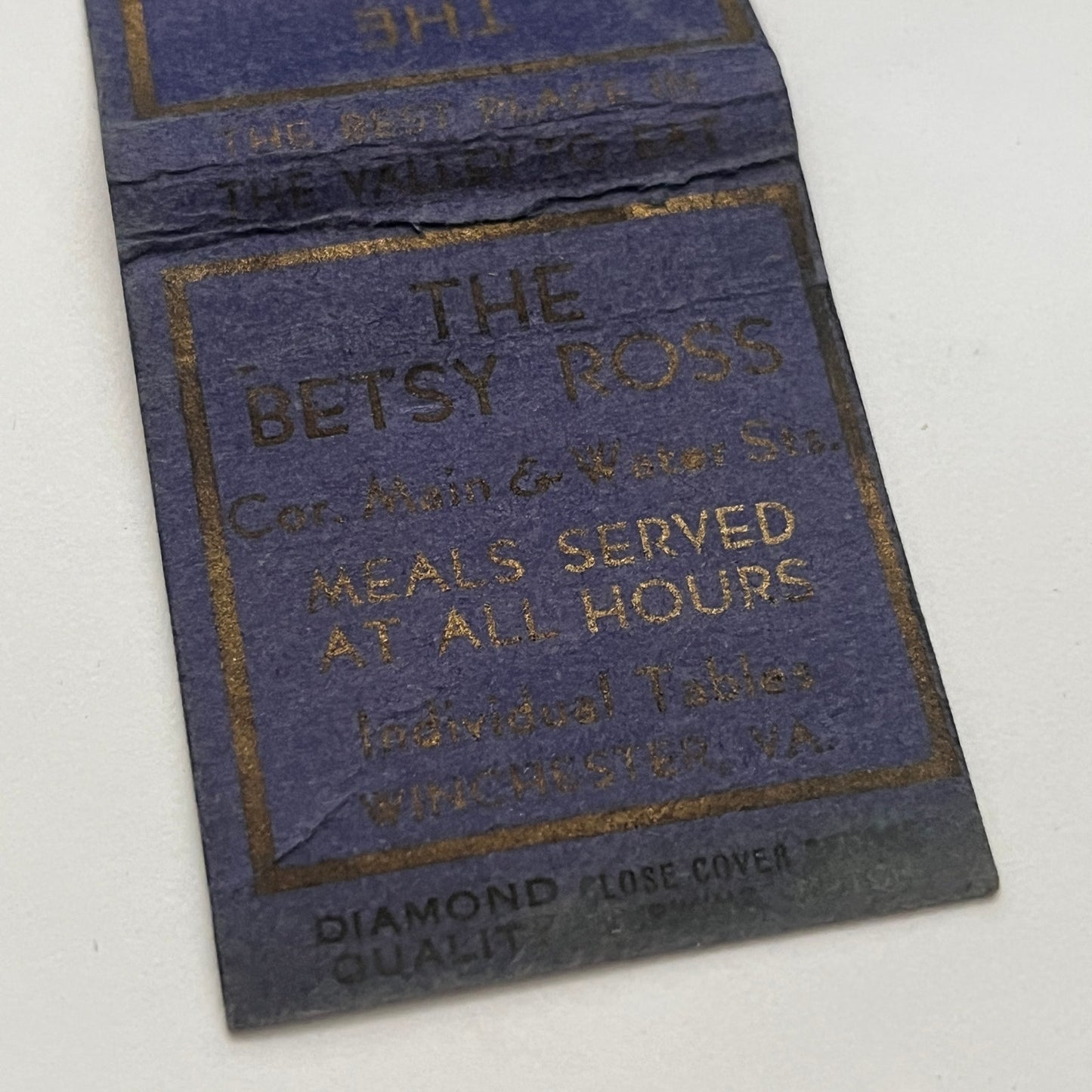 The Crystal Restaurant Richmond VA Betsy Boys Vintage Matchbook Cover TB8-MB2-1