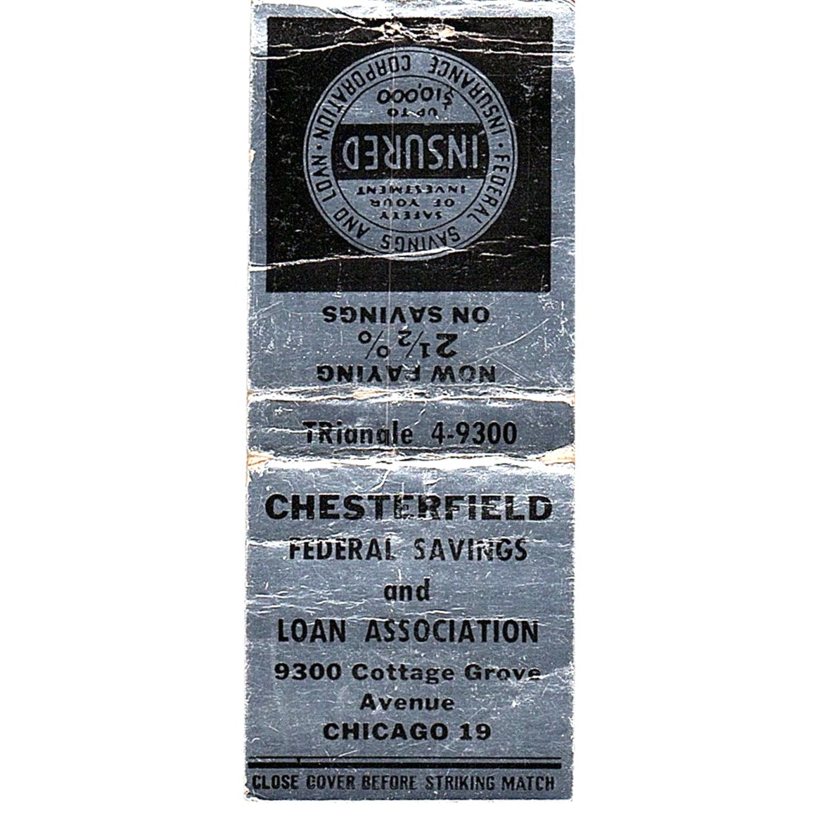 Chesterfield Savings and Loan Chicago Vintage Matchbook Cover SC7-Y2