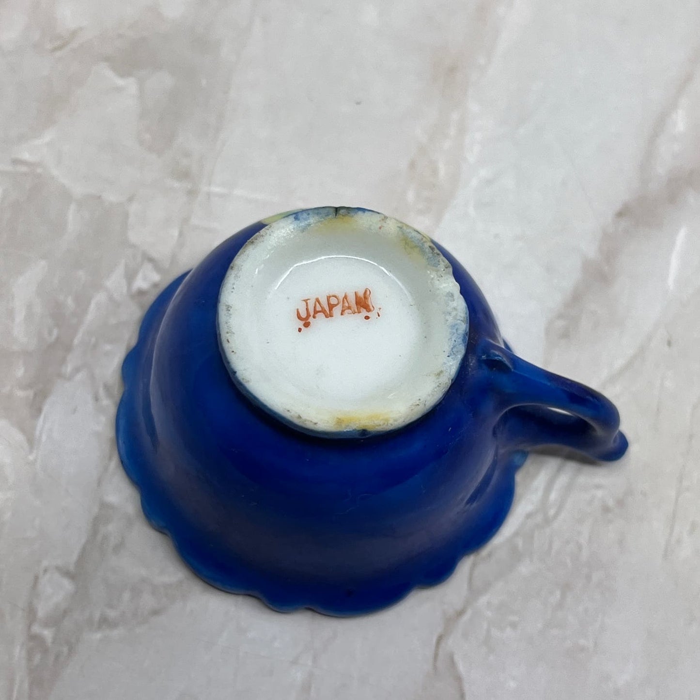 Vintage Miniature Porcelain Tea Cup Blue and Pink Floral Gold Trim Japan SB8