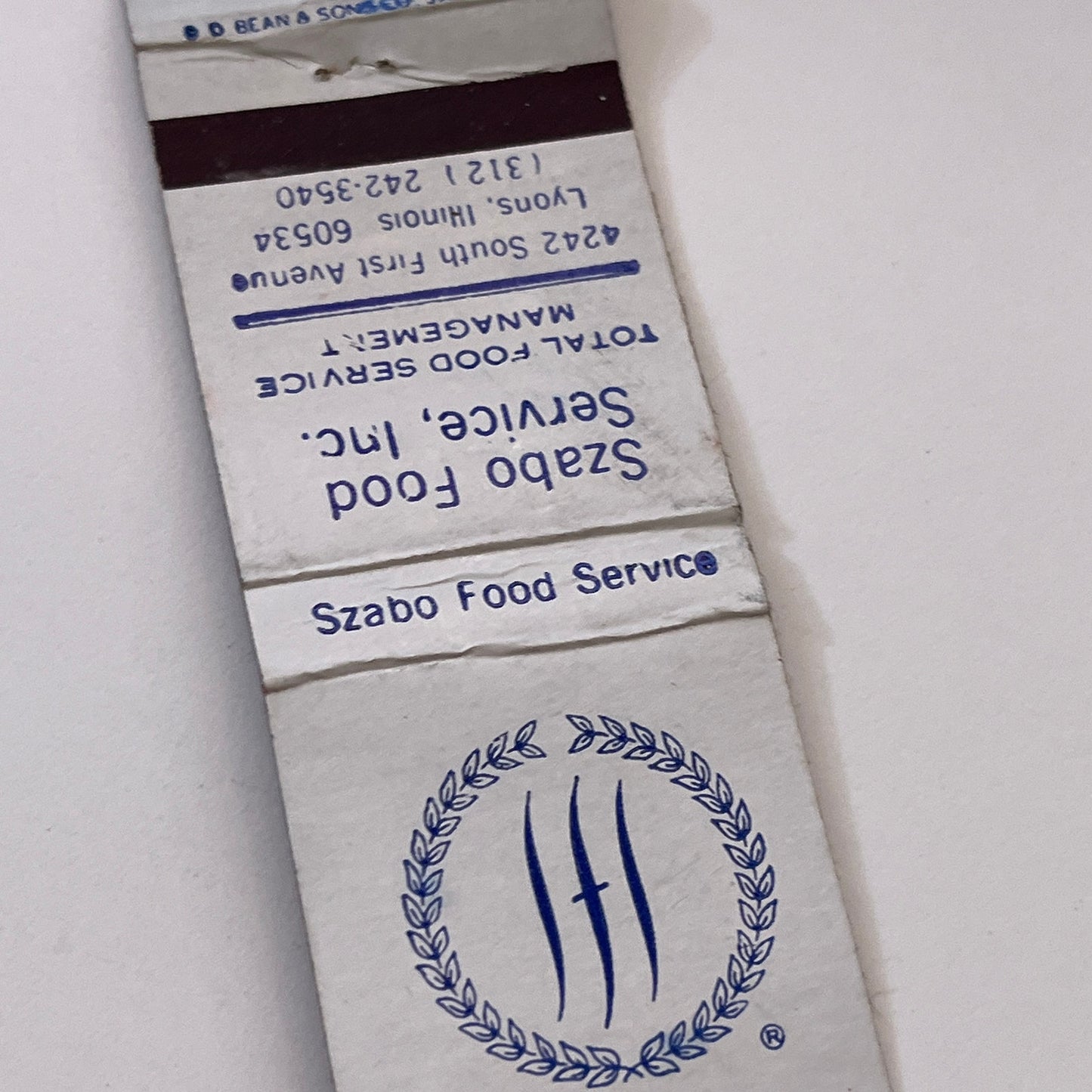 Szabo Food Service Inc Lyons IL Vintage Matchbook Cover TB6-MB1-11
