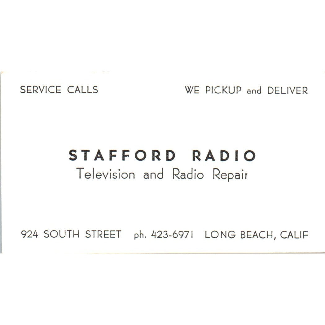 Stafford Radio Television & Radio Repair Long Beach Vintage Business Card SD4-B3