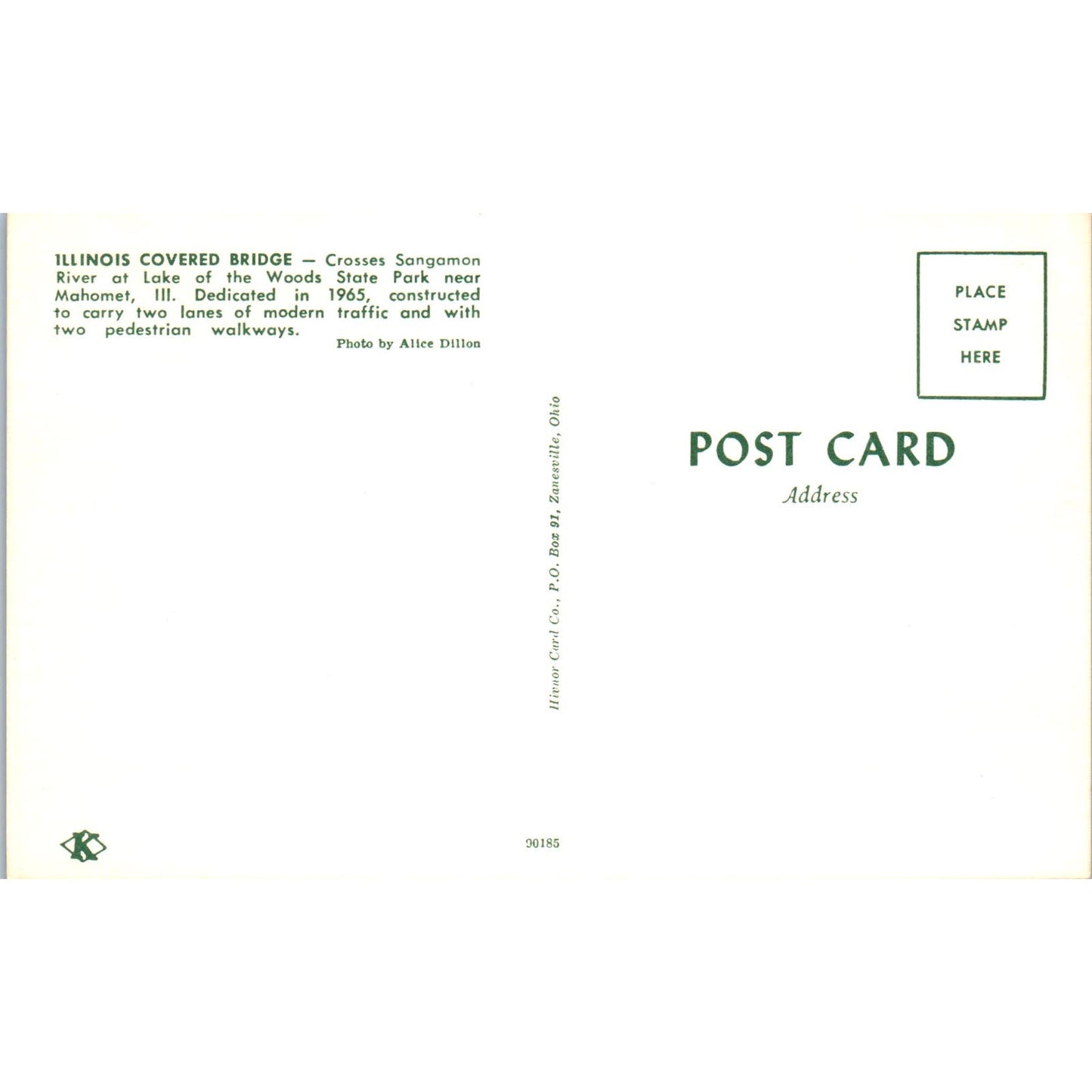 Mahomet IL Sangamon River Covered Bridge Postcard PC2