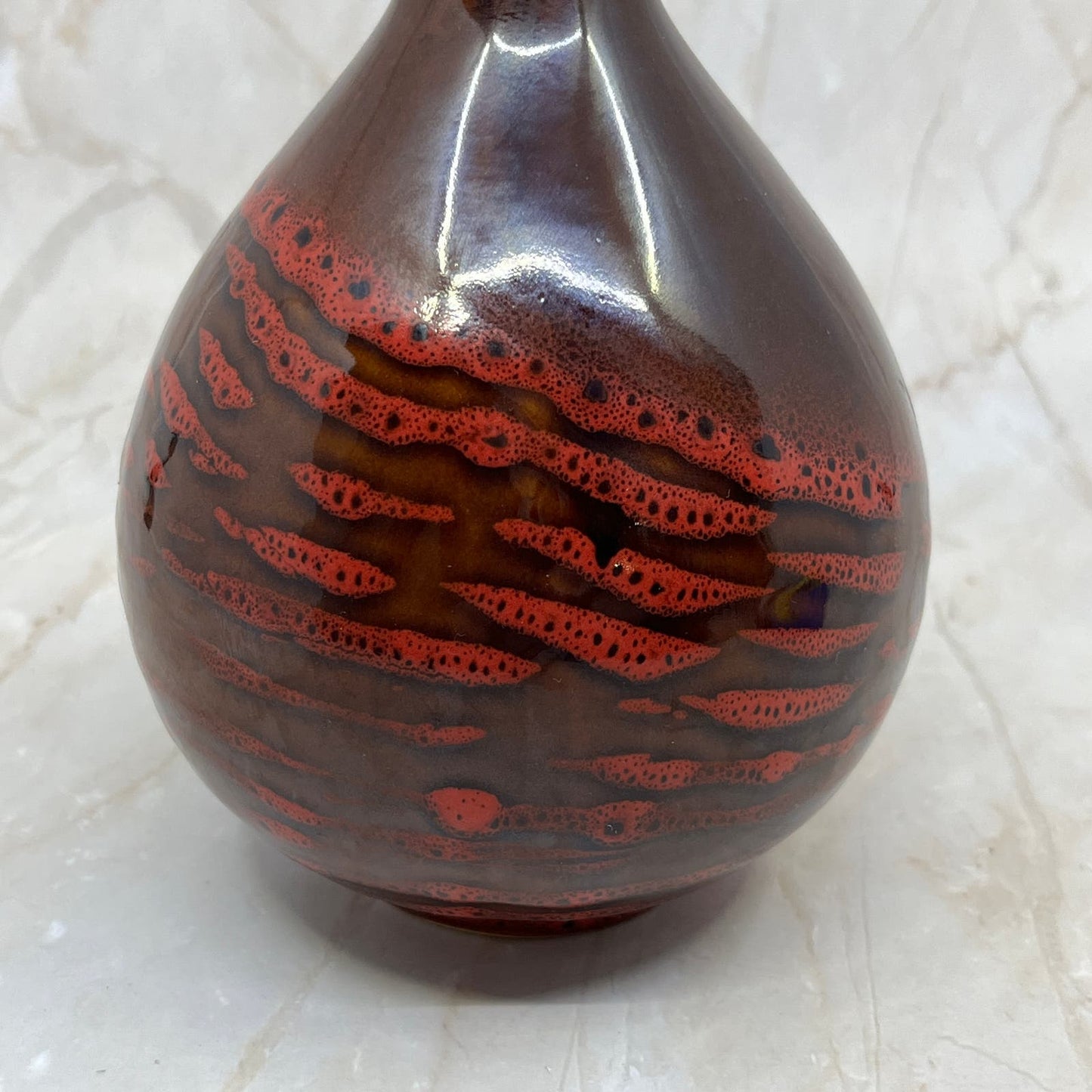 Vintage Mid Century 1960's Red & Brown Salt Glaze Art Pottery Modern Vase 8” TD5