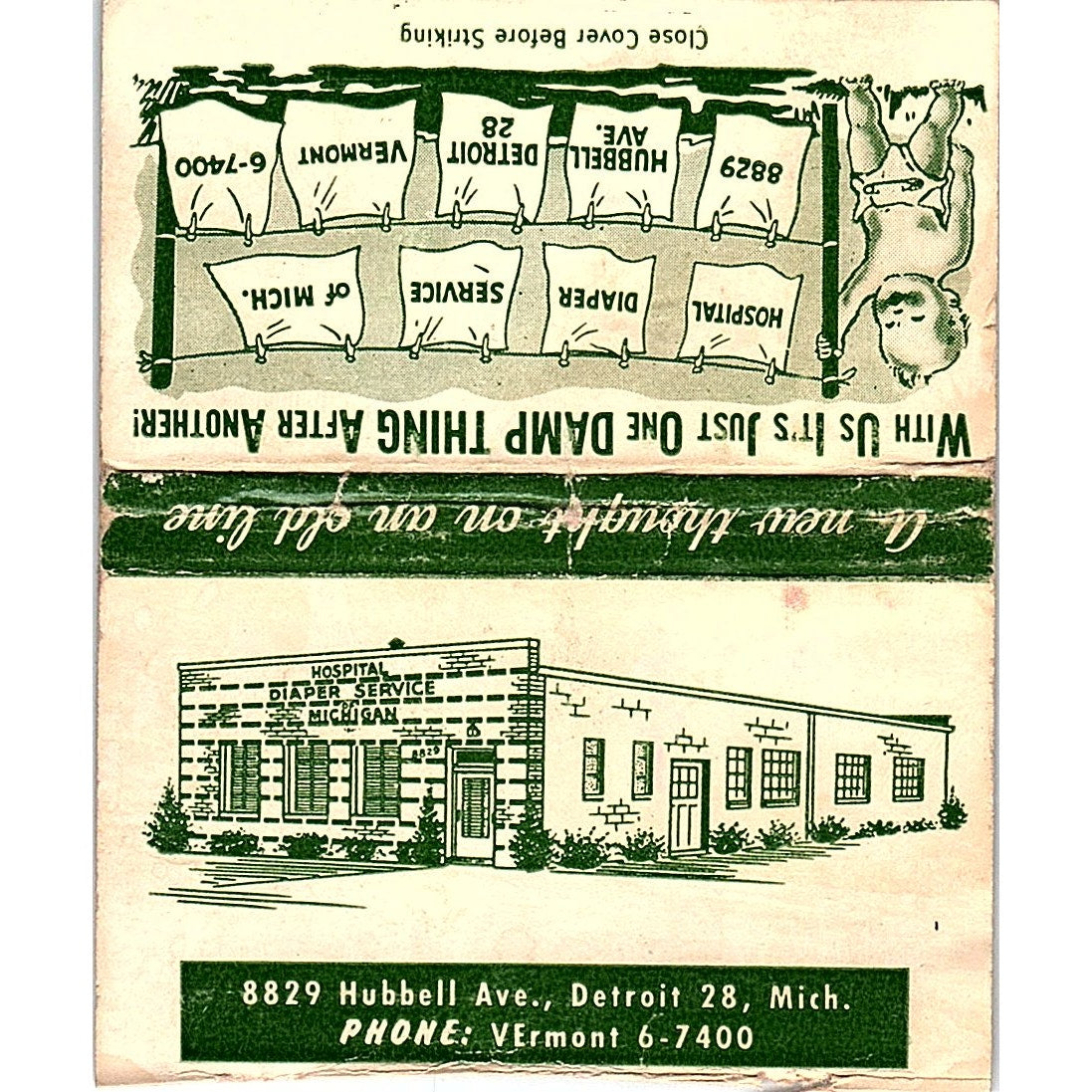 Hospital Diaper Service of Michigan Detroit Vintage Large Matchbook Cover TH2-Y1