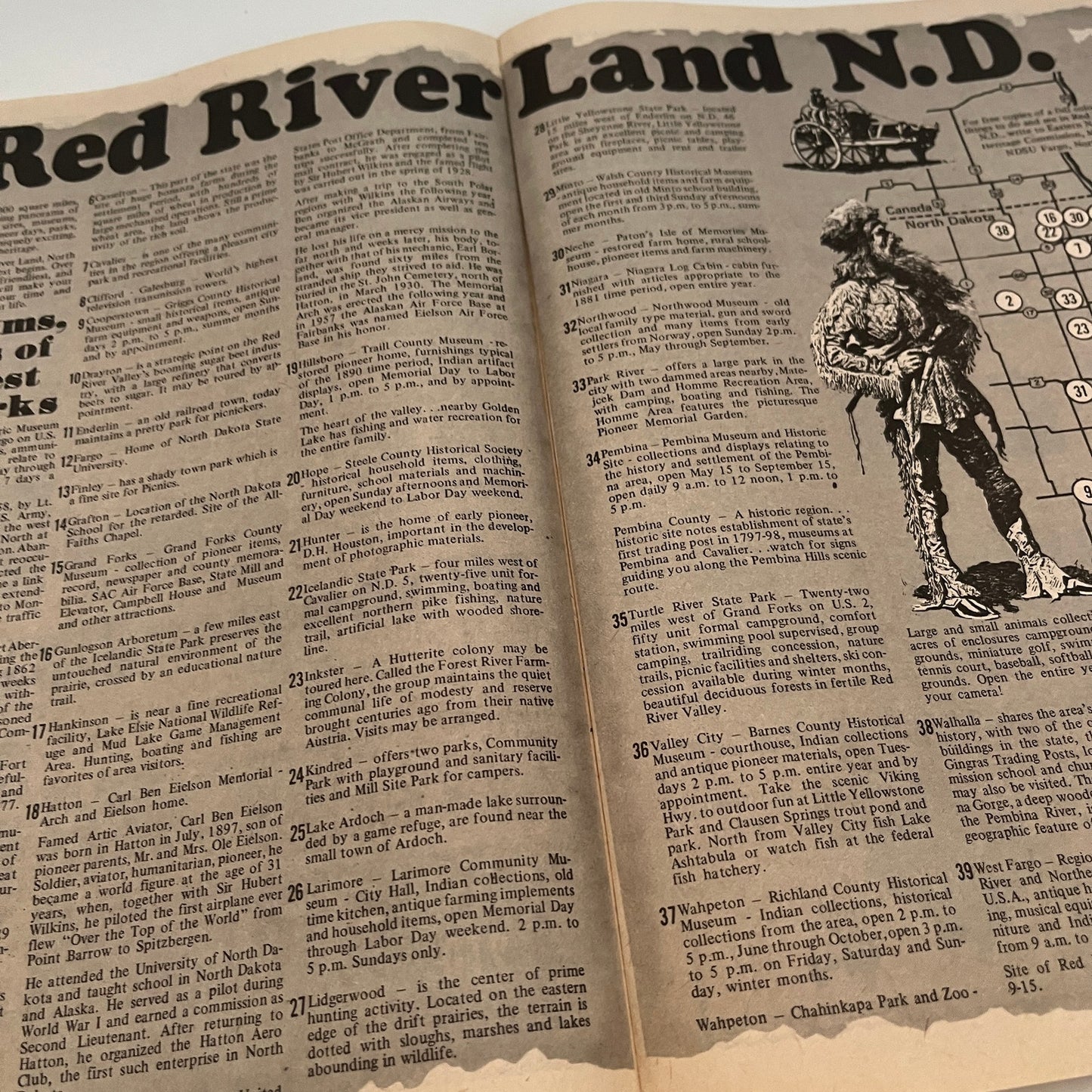 Red River Land ND Tourist Attraction Travel Map 2 Pages 1977 North Dakota AG6-8