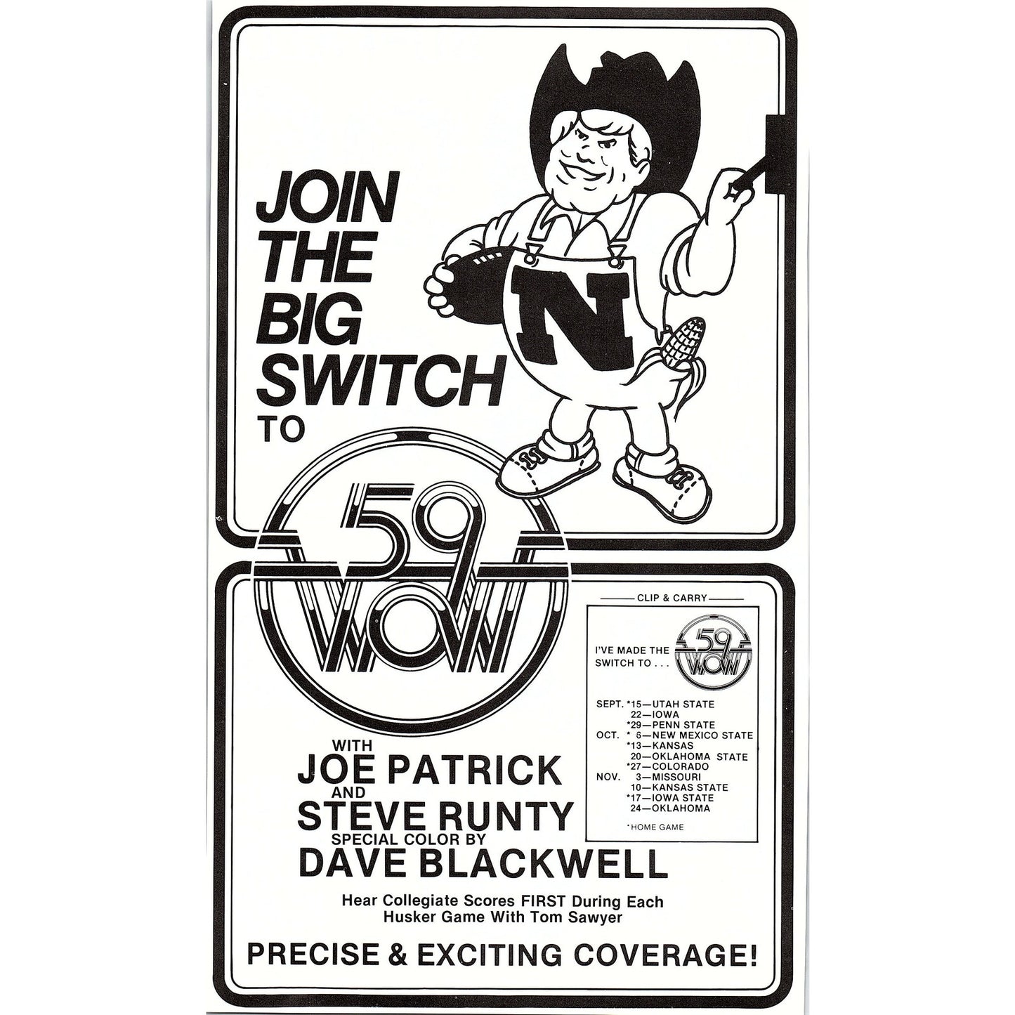 59 WOW Joe Patrick, Steve Runty & Dave Blackwell Cornhuskers 1979 Ad AG8-2