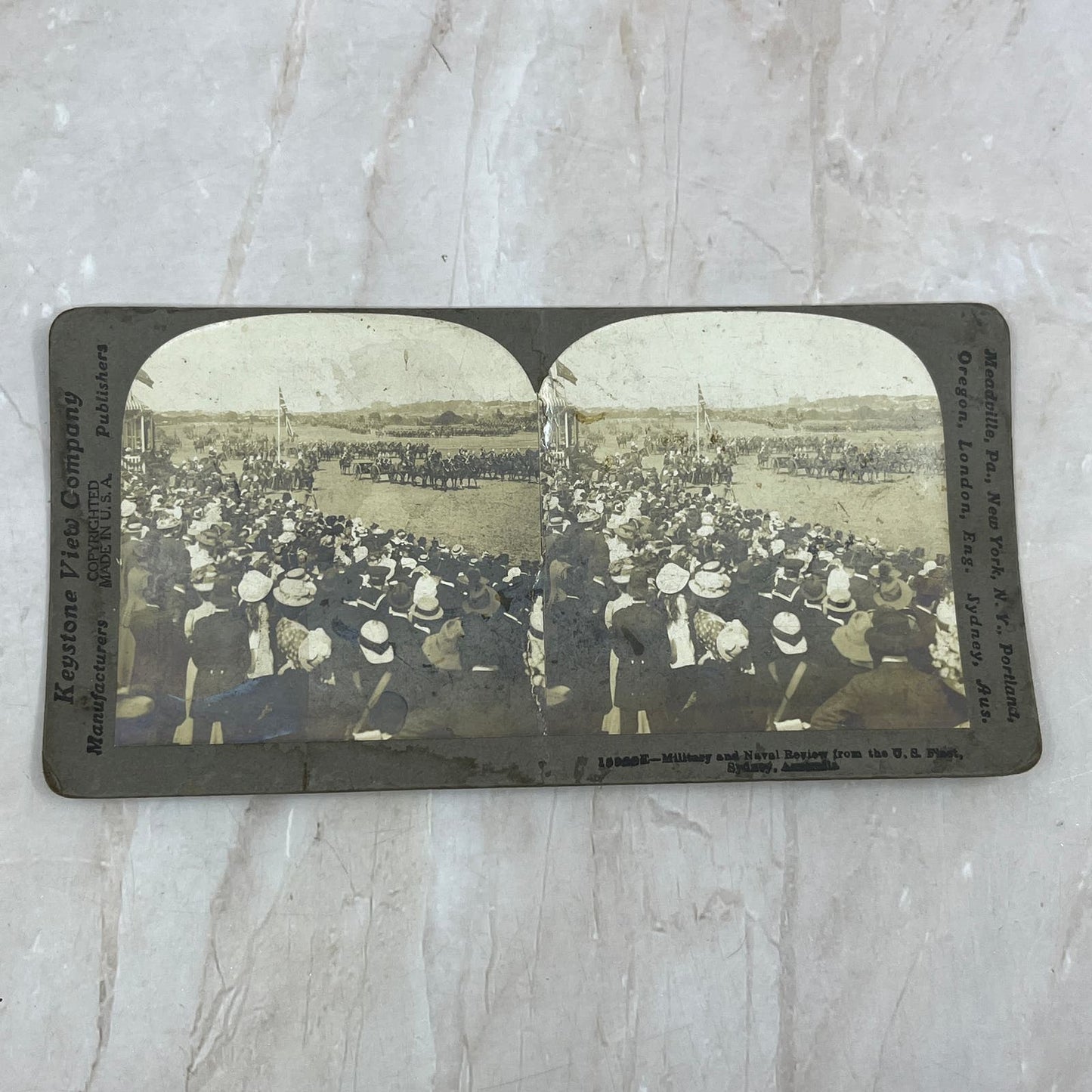 c1900 Military and Naval Review US Fleet Sydney Australia Stereoview Card TF5-L3