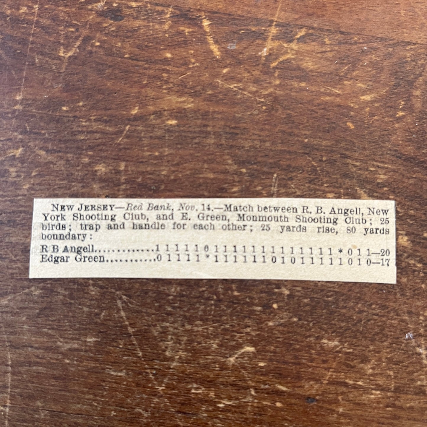 Nov 1878 Red Bank NJ Pigeon Match R.B. Angell, E. Green 1878 Clip AG2-S18