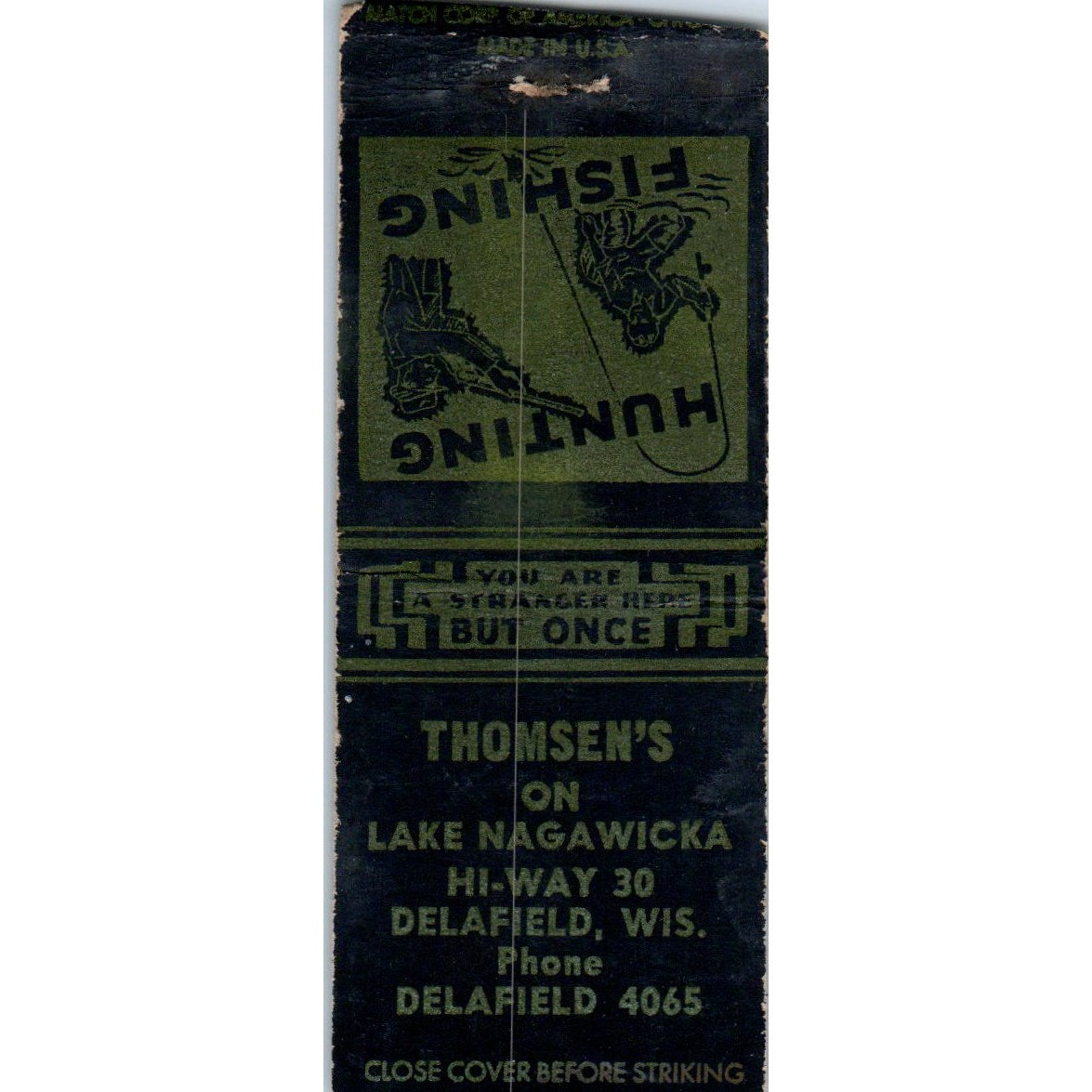 Thomsen's on Lake Nagawicka Delafield WI Vintage Matchbook Cover SD4-Y13