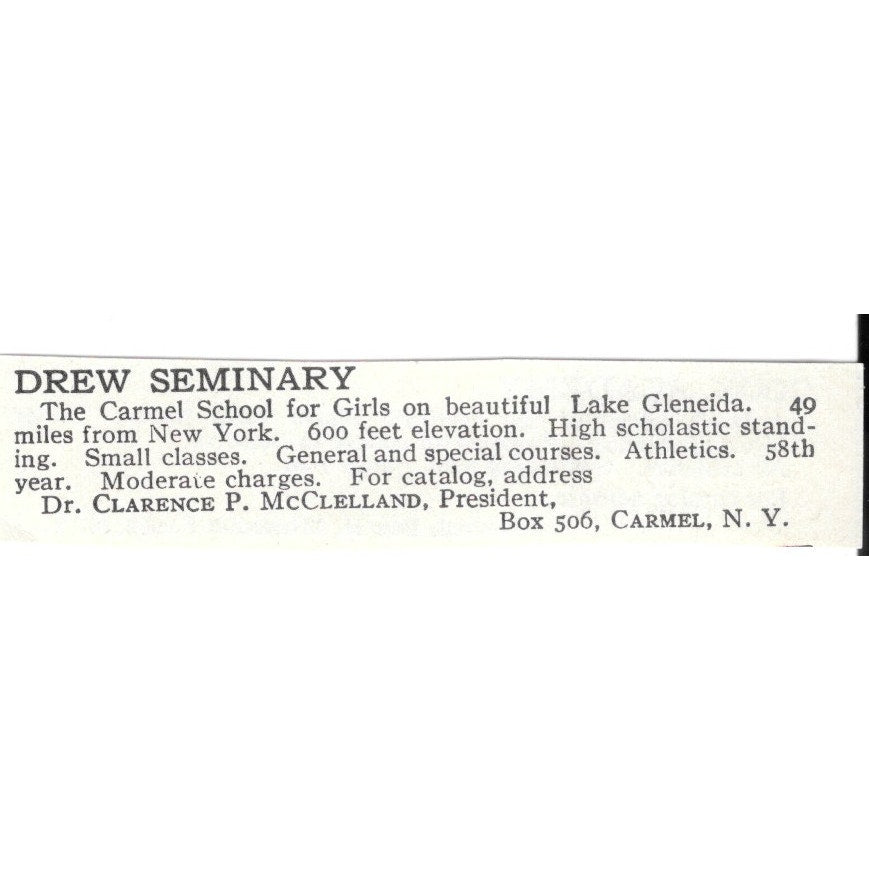 Drew Seminary Carmel NY Dr. Clarence P. McClelland c1920 Magazine Ad SAG4-S3