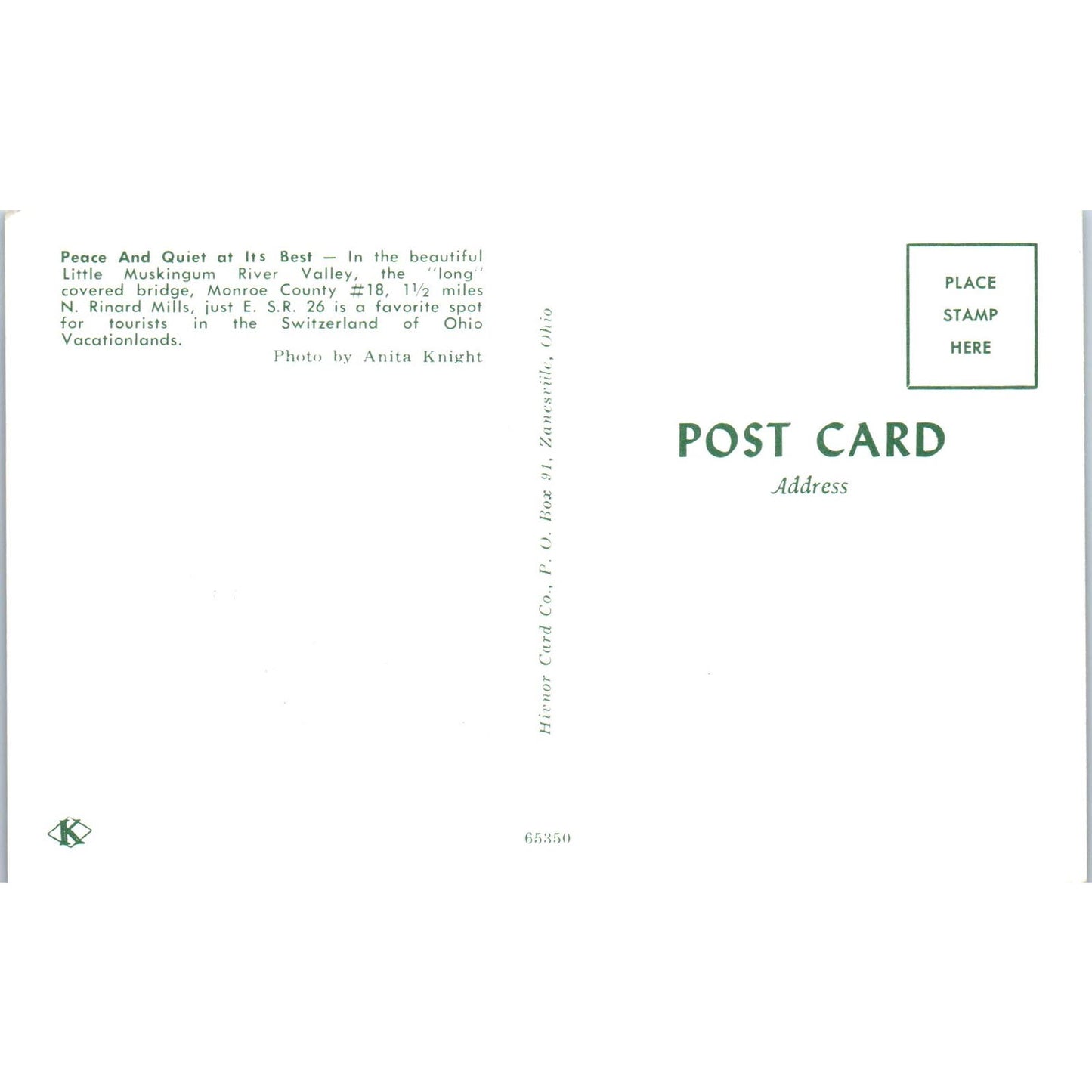 Monroe County #18 Little Muskingum River Ohio Covered Bridge Postcard PC6