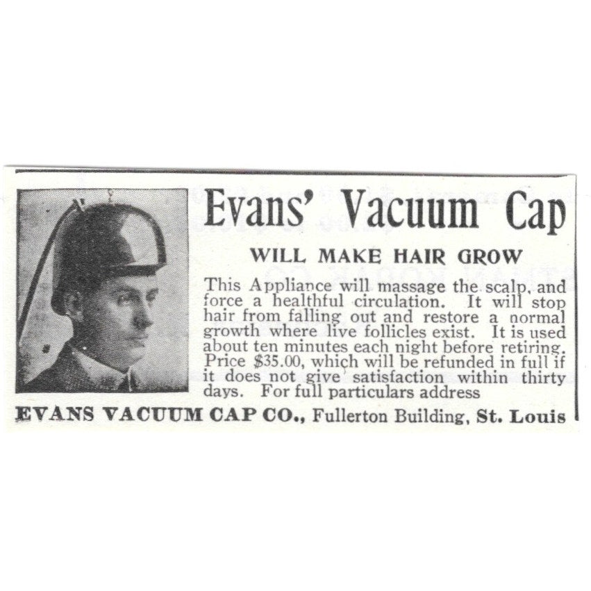 Evans Vacuum Cap for Hair Growth St. Louis MO 1903 Ad AG3-S12