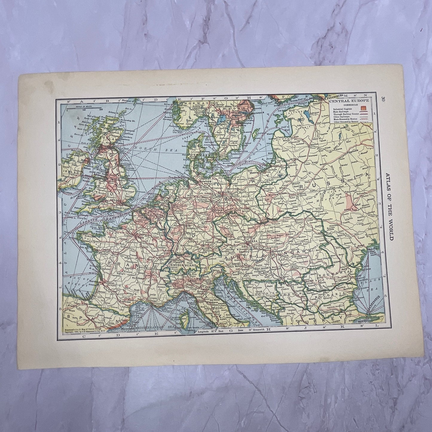 Map of Europe, Central Europe Double Sided 1910 Print V14-7