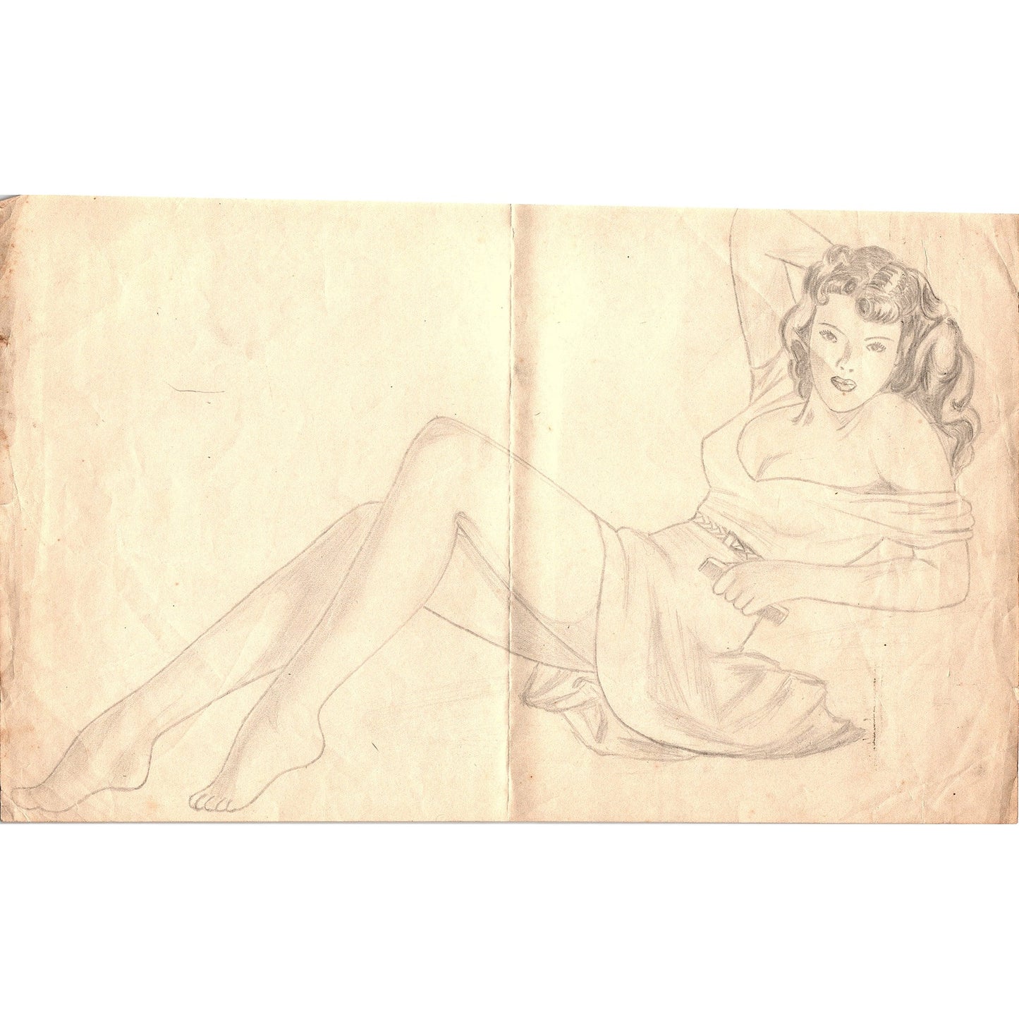 1940s Original Sketch of a Young Lady With Comb Winifred Schutsky D26-23