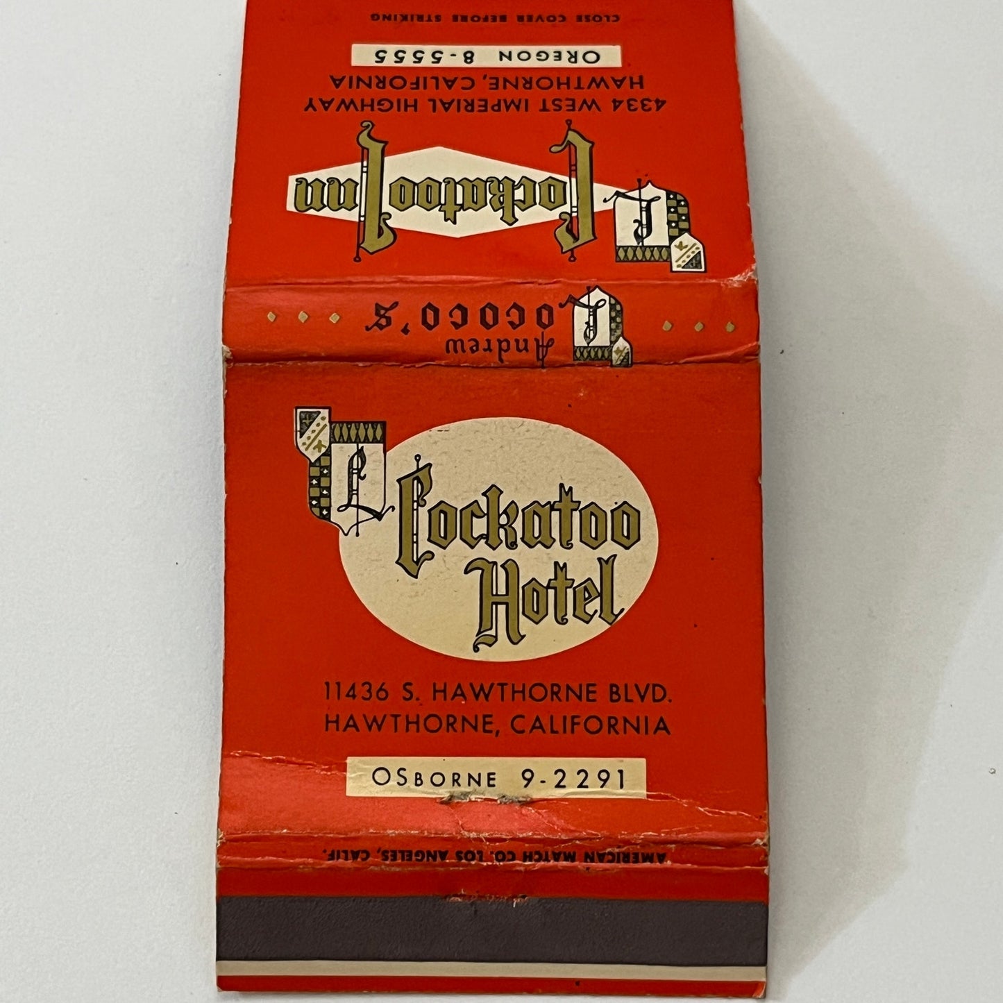 The Cockatoo Inn Hawthorne CA Vintage Matchbook Cover TB6-MB1-8