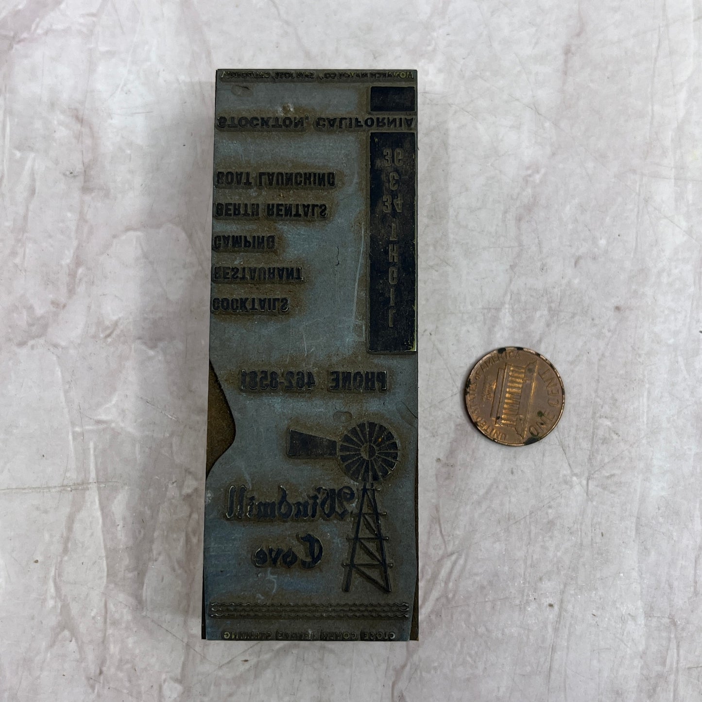 Windmill Cove Restaurant Stockton CA Letterpress Matchbook Printers Block SF5