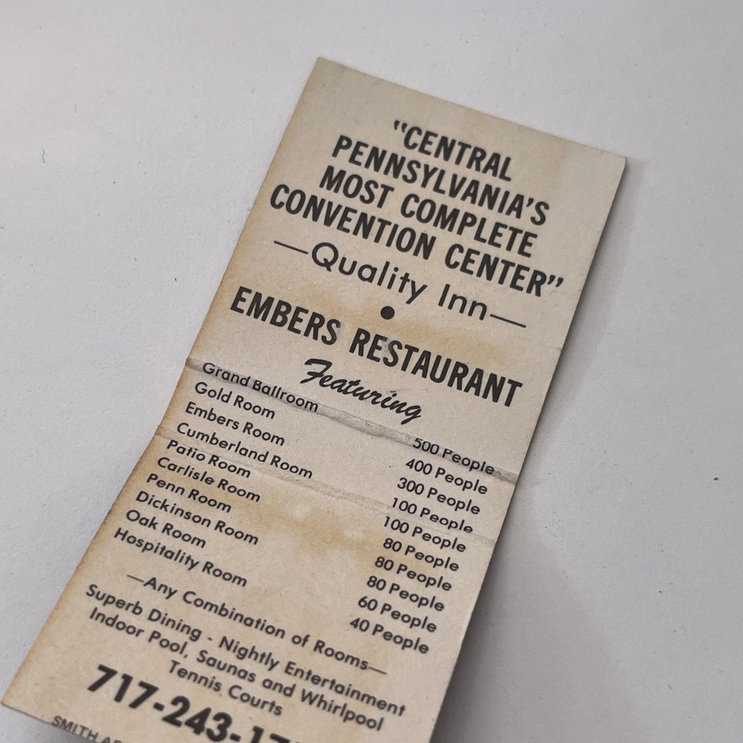 Embers Restaurant Carlisle PA Vintage Matchbook Cover TB8-MB-12