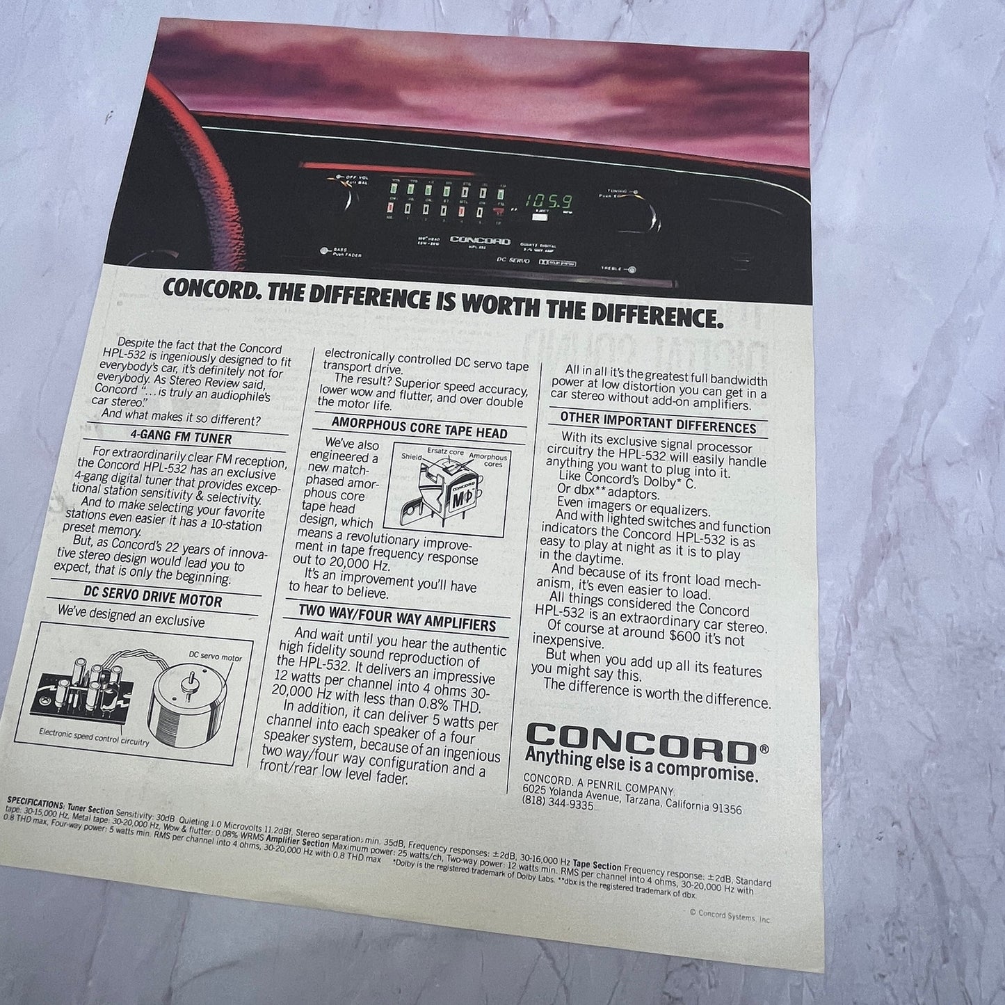 Concord HPL-532 Car Stereo System 1984 Ad V14-7