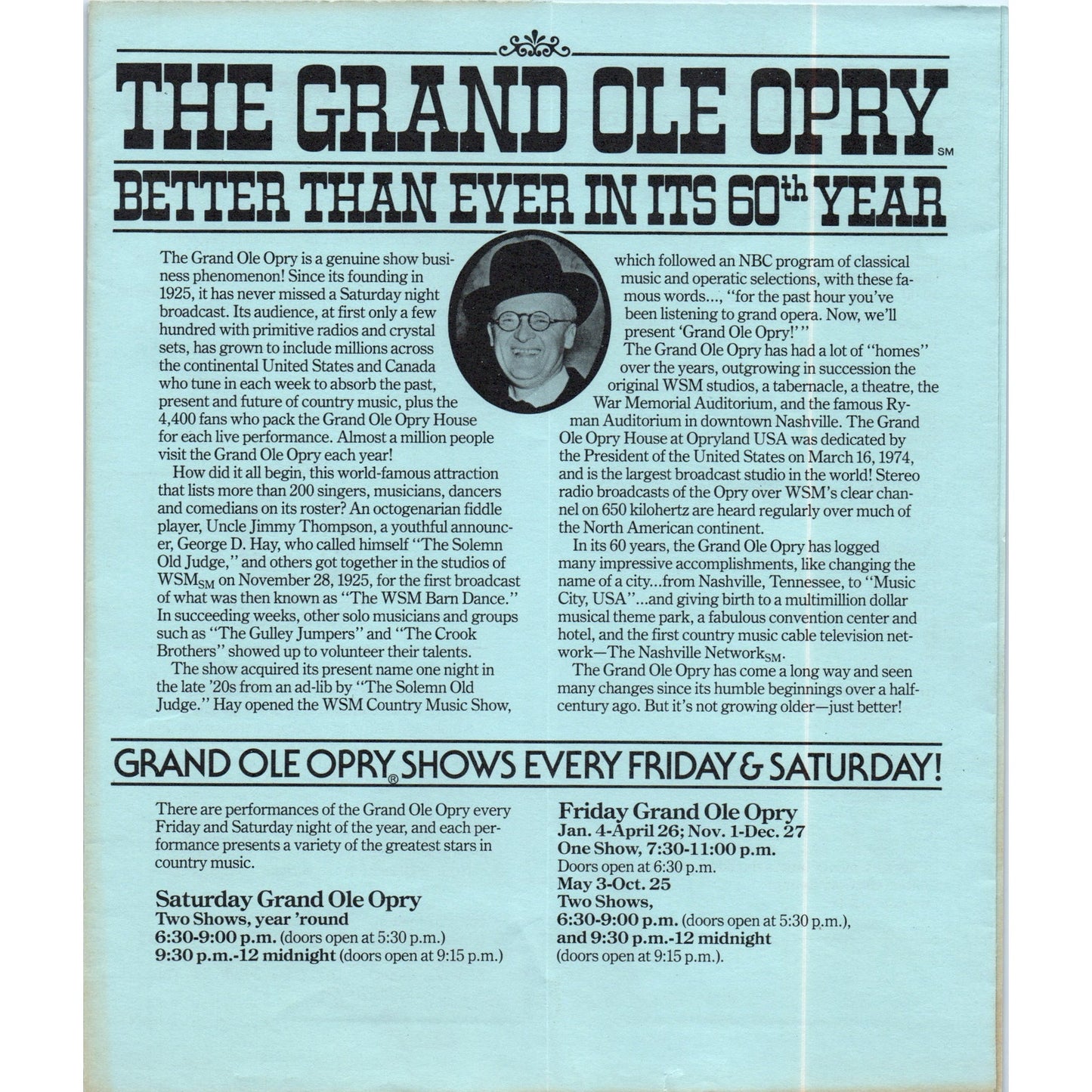 1980s The Grand Ole Opry 1985 Information Booklet Nashville TN Brochure TF4-BC