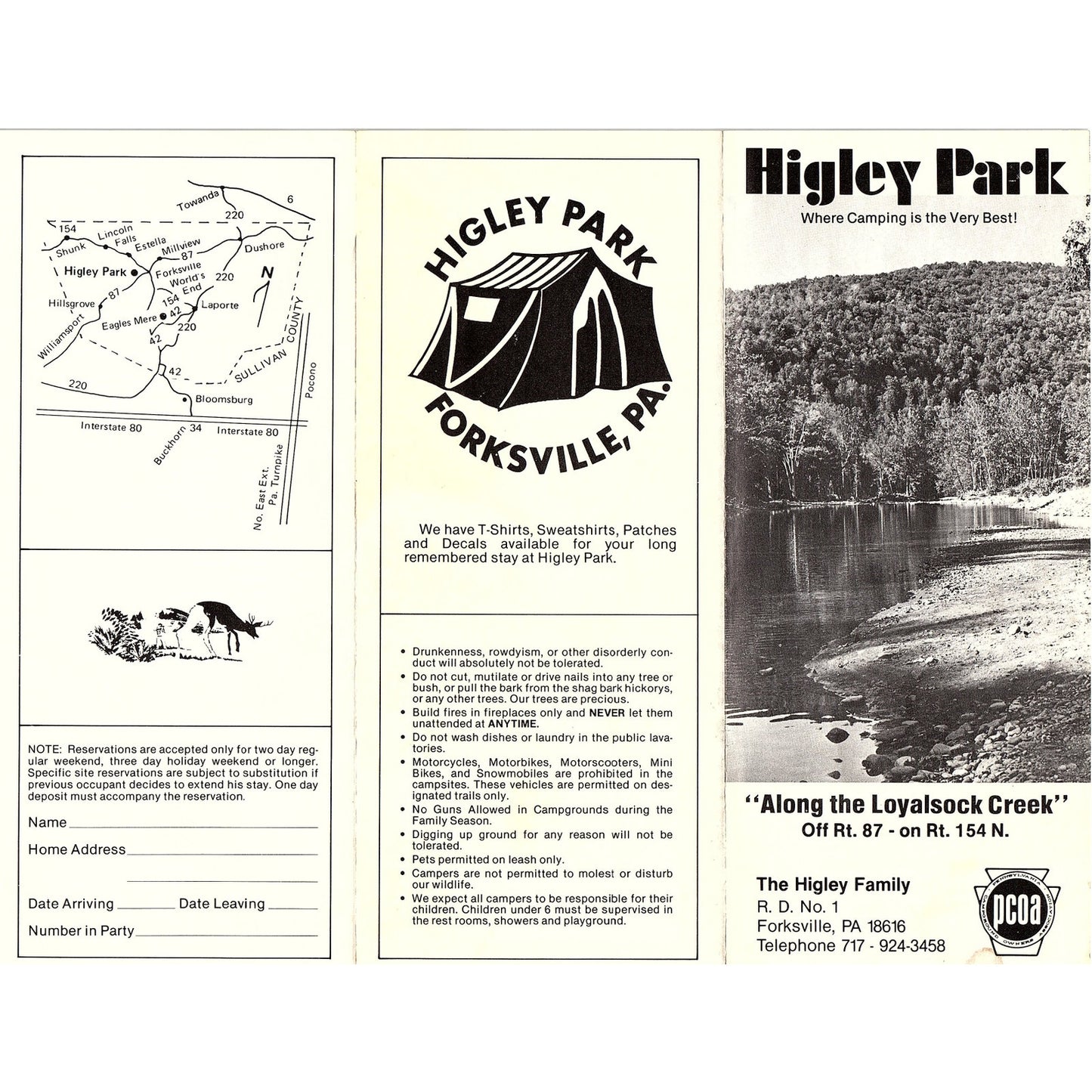 Higley Park Evelyn Higley Loyalsock Creek Forksville PA Travel Brochure TH2-OP5