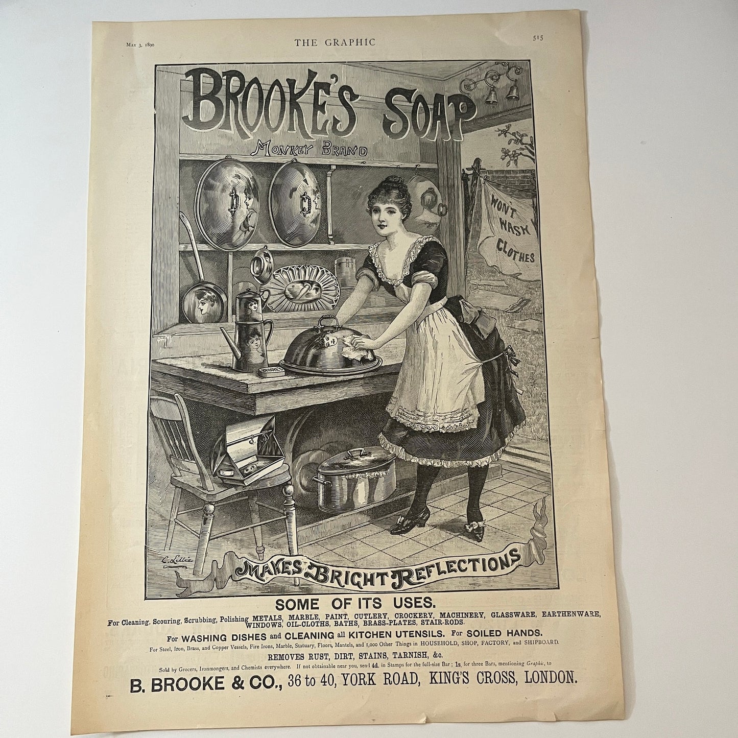 Brooke's Soap - Makes Bright Reflections The Graphic Engraving 1890 May 3 V1-7