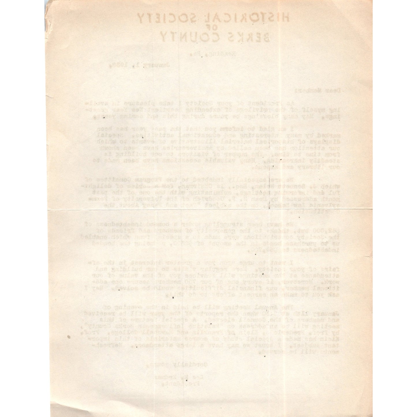 1938 Berks County Historical Society Reading PA Lee Erdman Letterhead Memo D20