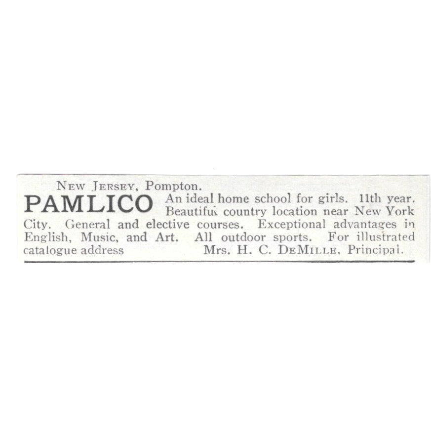 Pamlico School for Girls H.C. DeMille Pompton NJ 1903 Ad AF8-S29