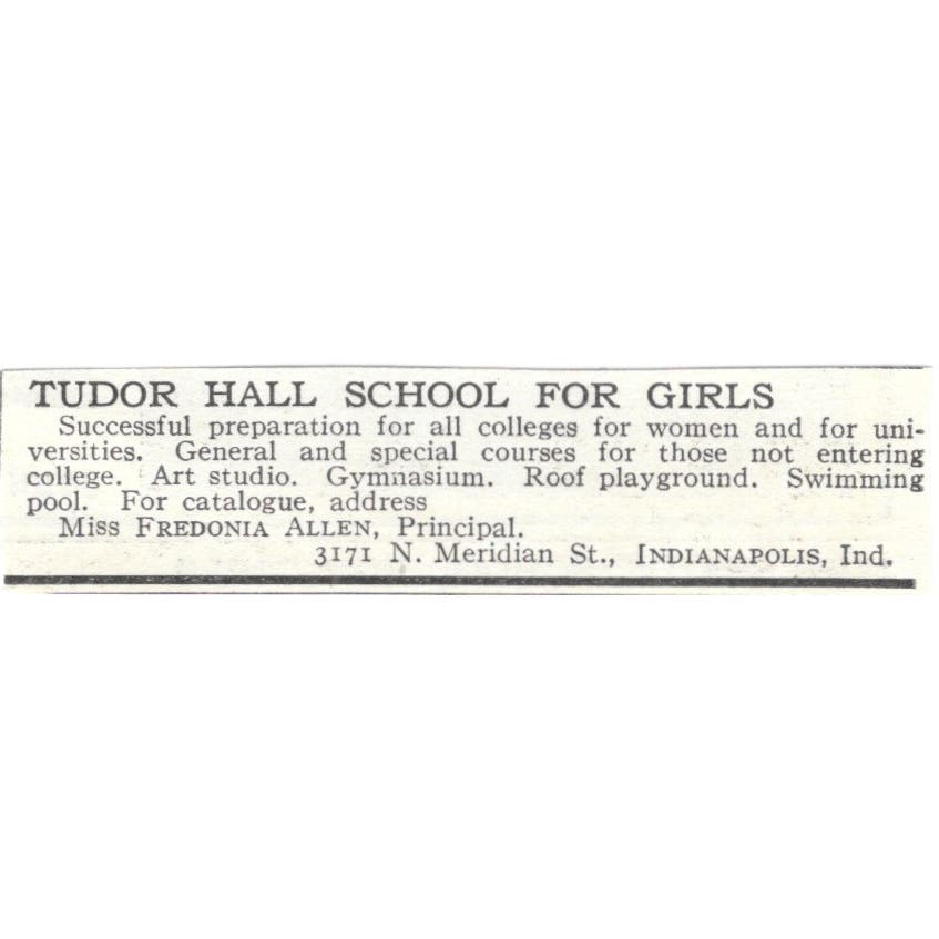 Tudor Hall for Girls Fredonia Allen Indianapolis IN c1918 Advertisement AE5-SA10
