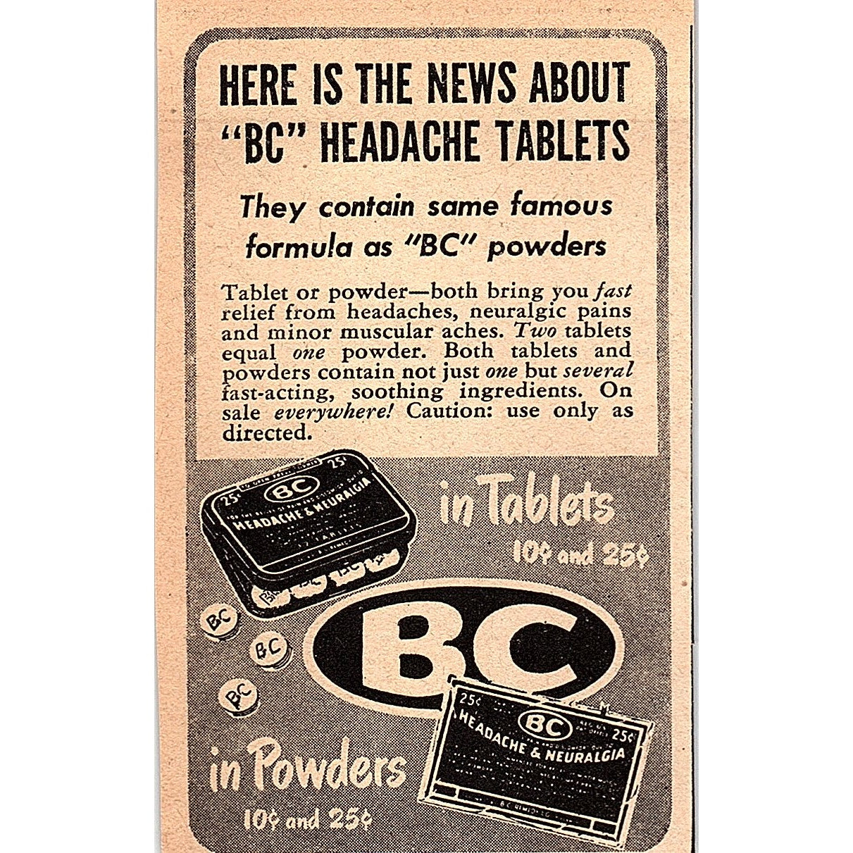 BC Headache and Neuralgia Treatment Products 1948 Ad AF8-M4