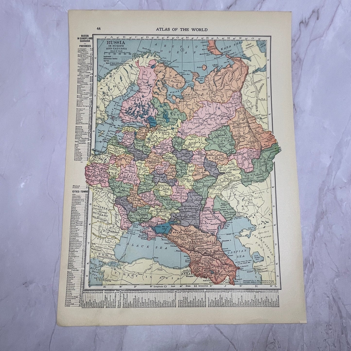 Map of Austria-Hungary, Russia Double Sided 1910 Print V14-7
