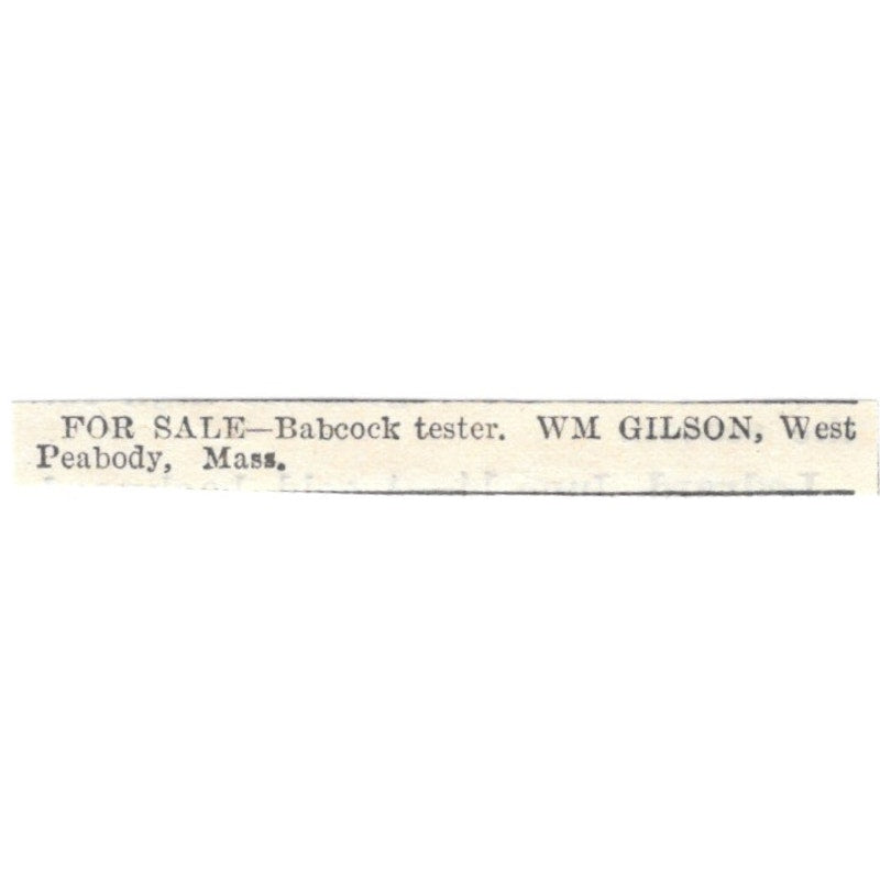 Babcock Tester Wm Gilson West Peabody MA 1905 Magazine Ad AF1-NES2