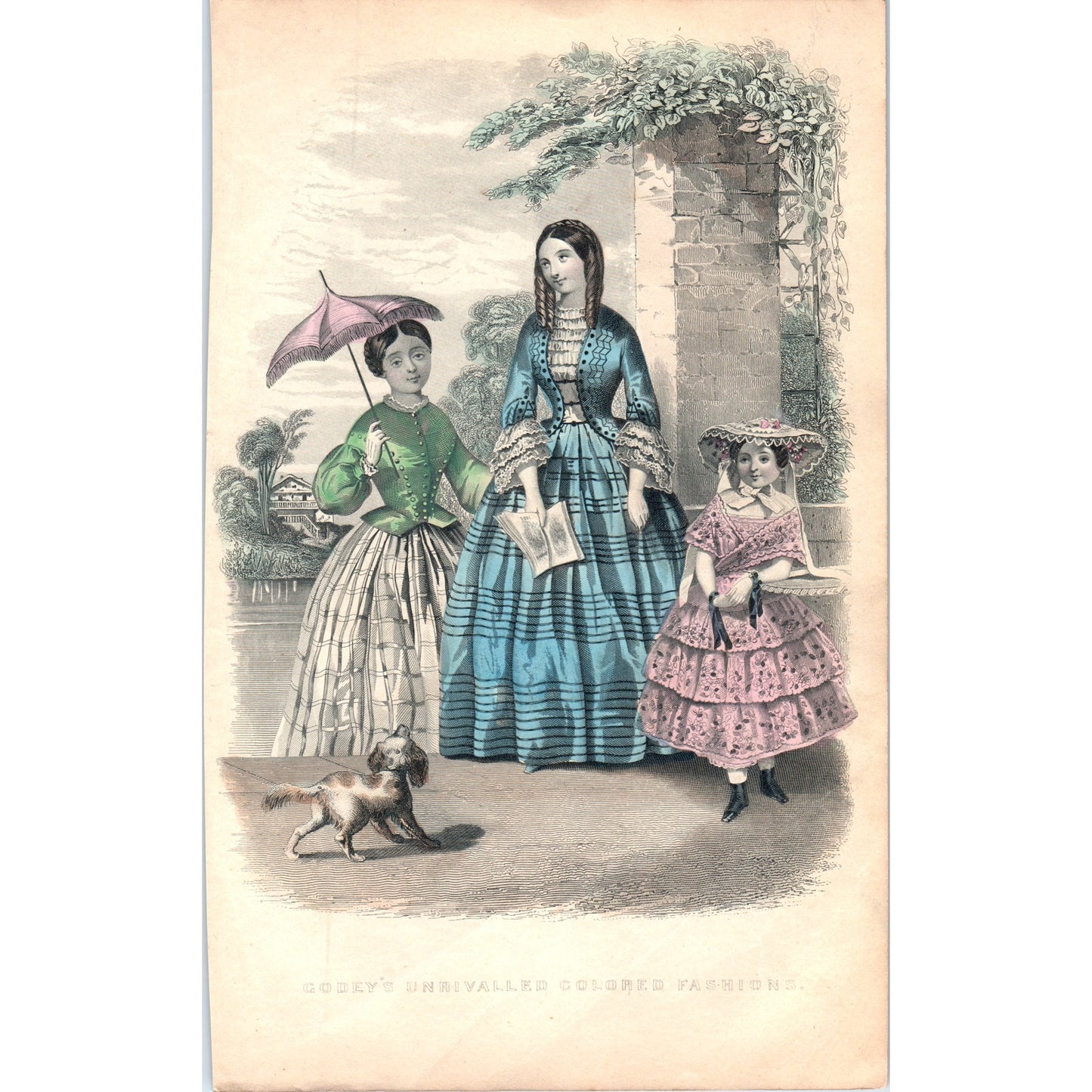 1857 Original Lady's Pre Civil War Fashion Plate Hand Tinted Engraving D19-2-10