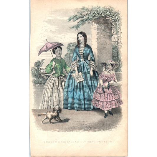 1857 Original Lady's Pre Civil War Fashion Plate Hand Tinted Engraving D19-2-10
