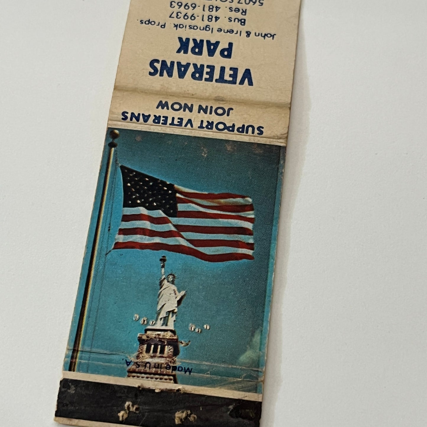 Veterans Park John & Irene Ignasiak Milwaukee Vintage Matchbook Cover TB6-MB1-14