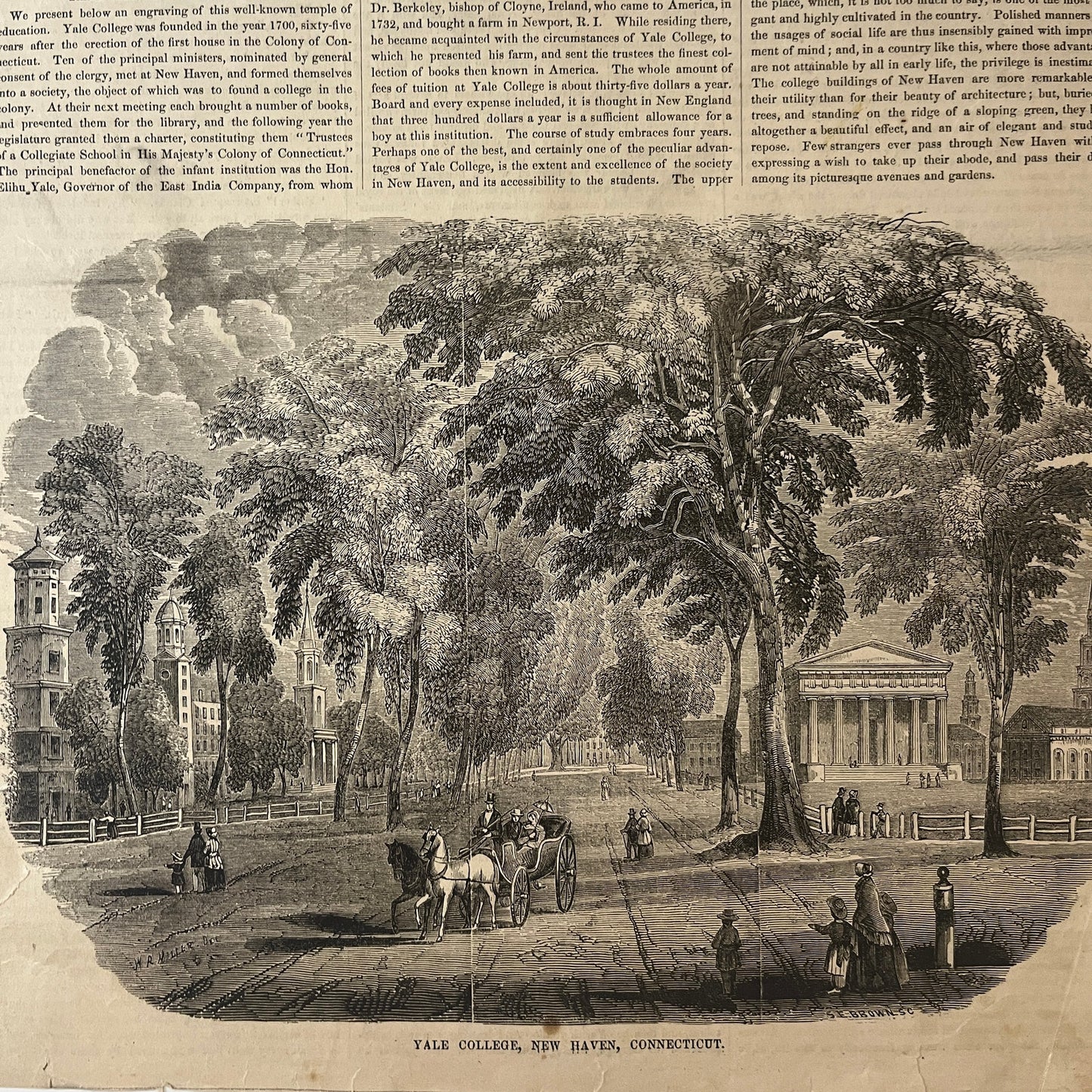 Yale College New Haven Engraving Gleason's Pictorial COVER ONLY 1853 Aug 27 V1-7