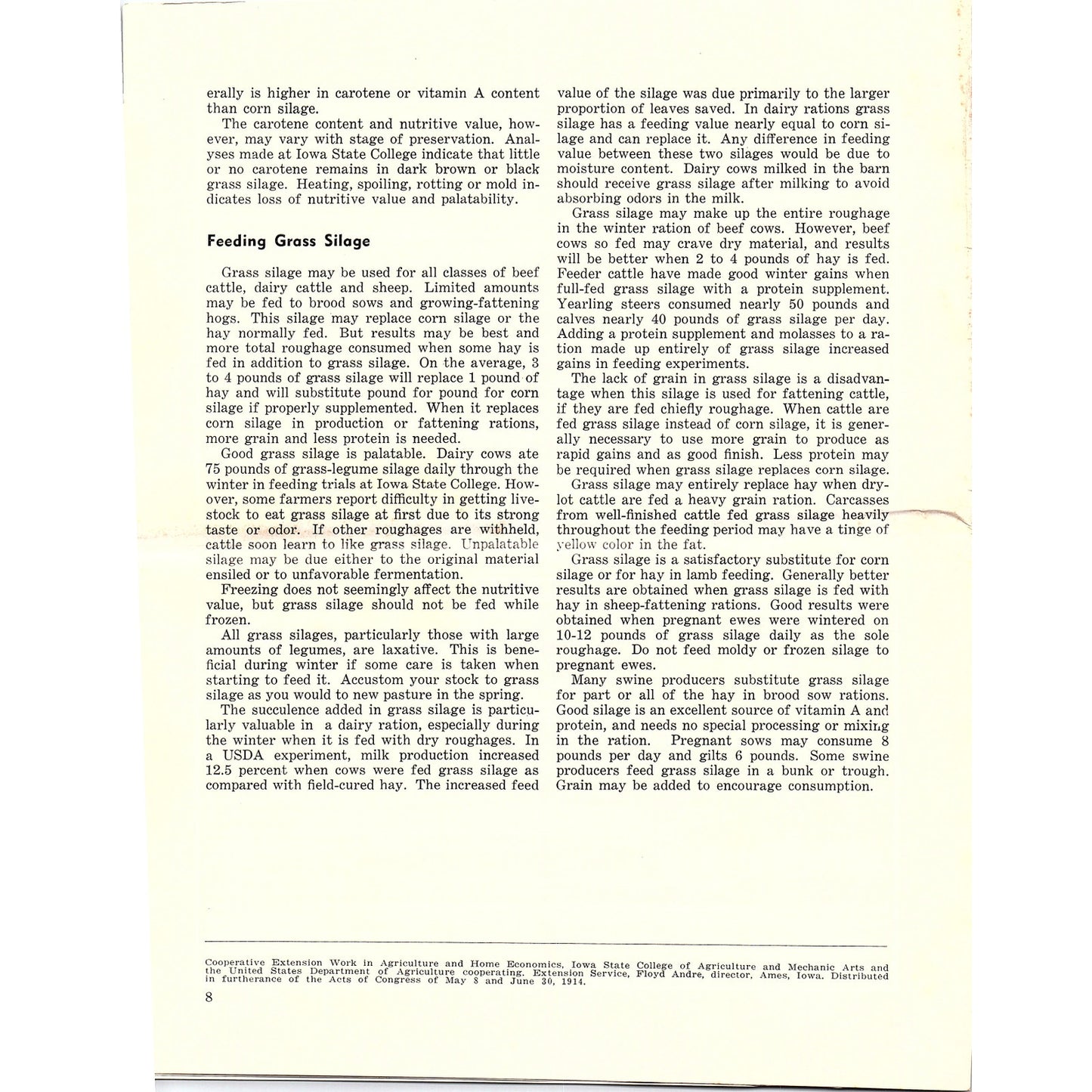 Grass Silage 1953 Ames Iowa Farm Bulletin TK2-XB6