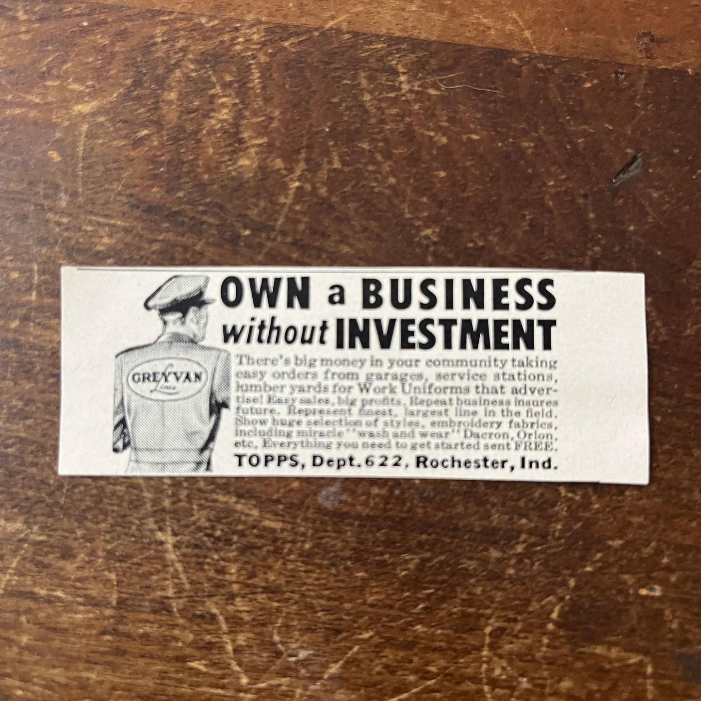 Topps Work Uniforms - Business Without Investment Rochester IN 1955 Ad AF9-S9