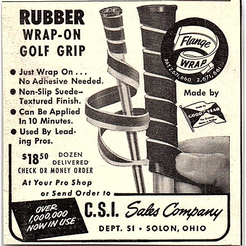Rubber Wrap-On Golf Grip C.S.I. Saks Company Solo OH 1956 Magazine Ad AG7-M7