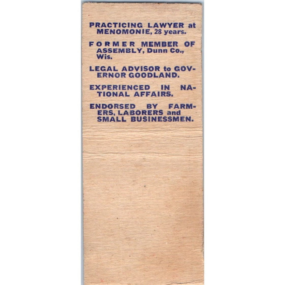1953 Willis E Donley for Congress Republican Menomonie WI Matchbook Cover SD4-Y2