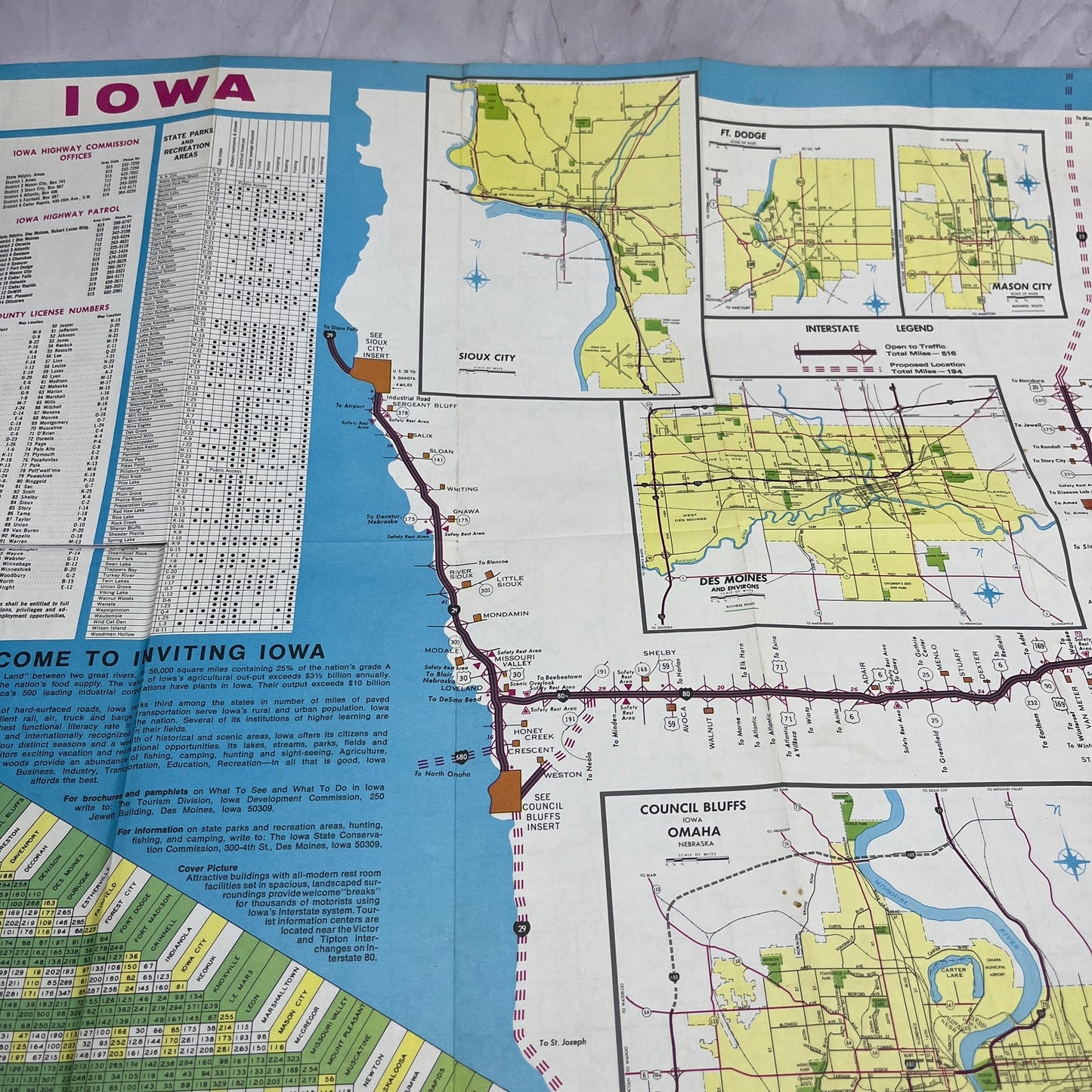1969 Iowa Highway Map Travel Fold Out Map TH2-MP2