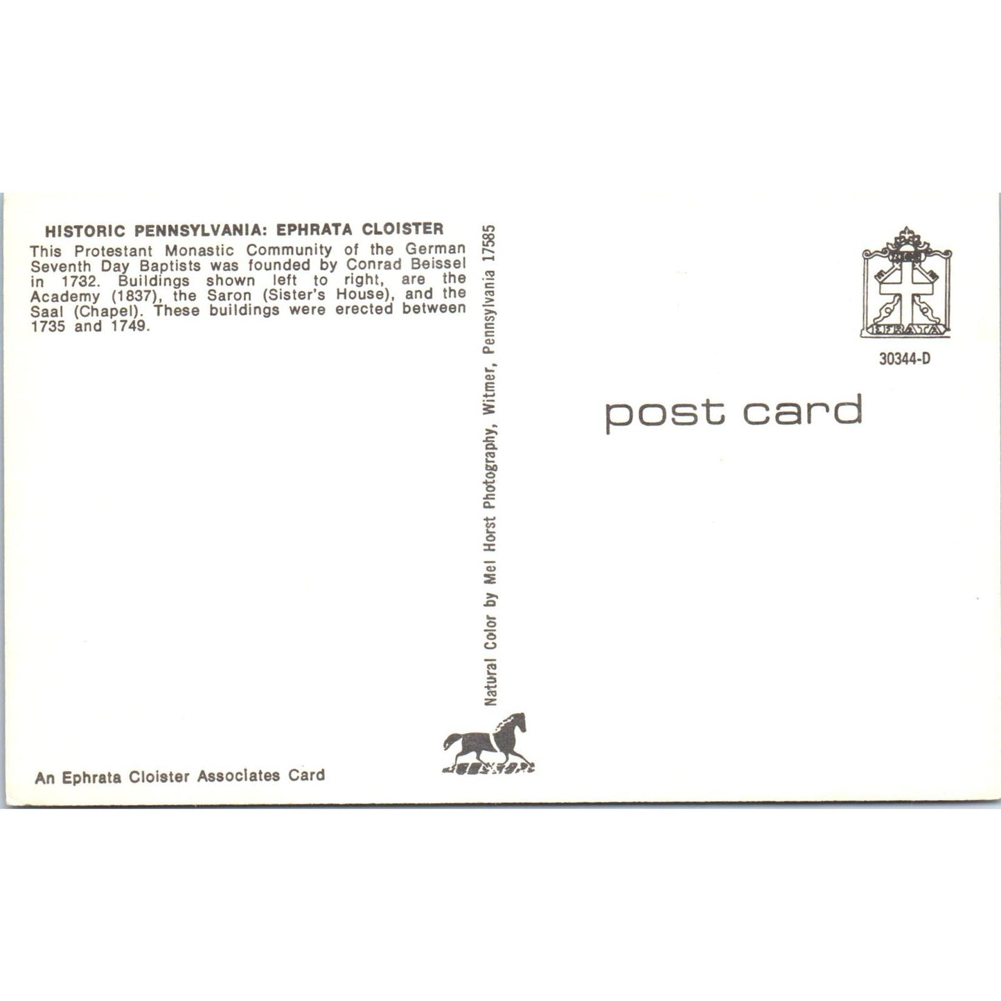 Ephrata Cloister Academy & Sister's House PA Dutch Country Vintage Postcard PD4