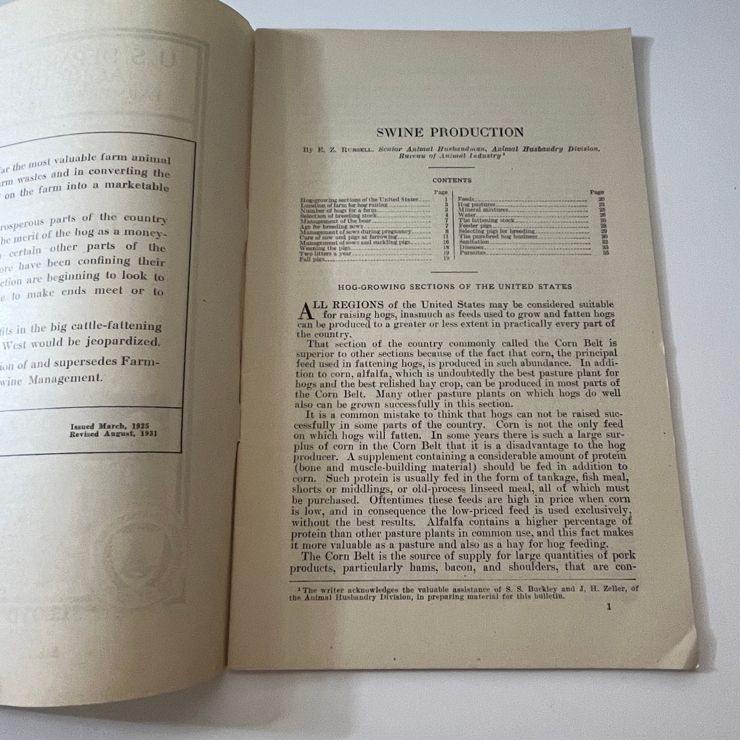 Swine Production 1931 USDA Farmers Bulletin Booklet TK2-XB3