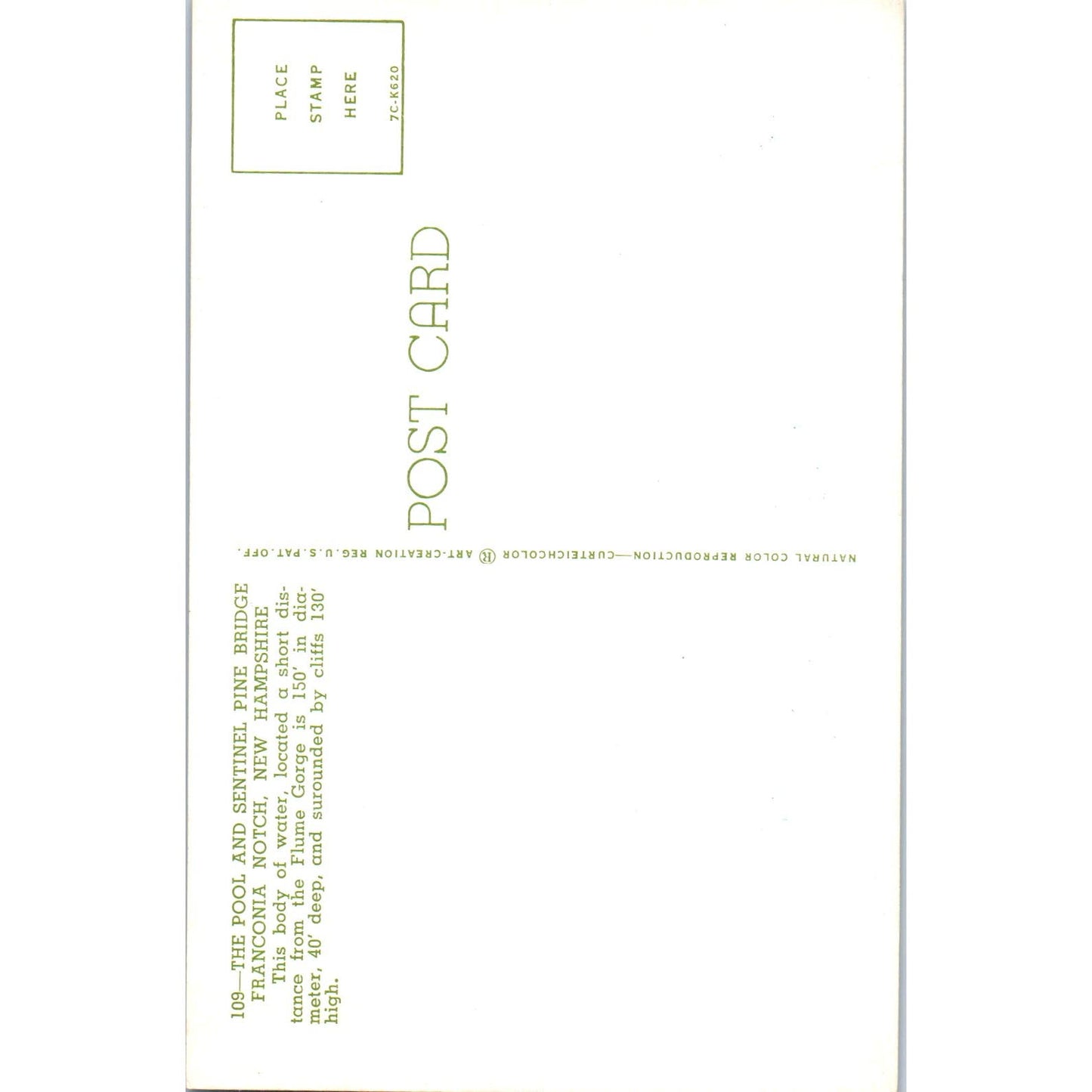 Pool & Sentinel Pine Bridge Franconia Notch NH Covered Bridge Postcard PB12