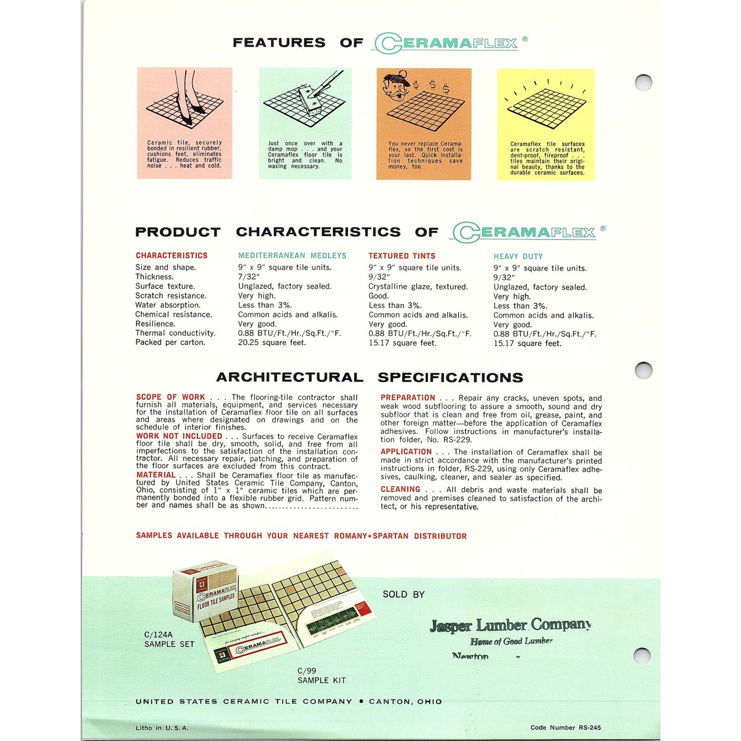Romany Spartan Ceramaflex Floor Tile c1960 US Ceramic Tile Co Canton OH AG5