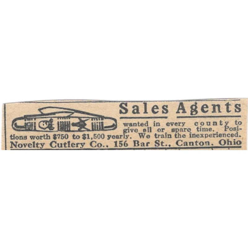 Novelty Cutlery Co Sales Agents Wanted Canton Ohio 1920 Ad AG2-S2