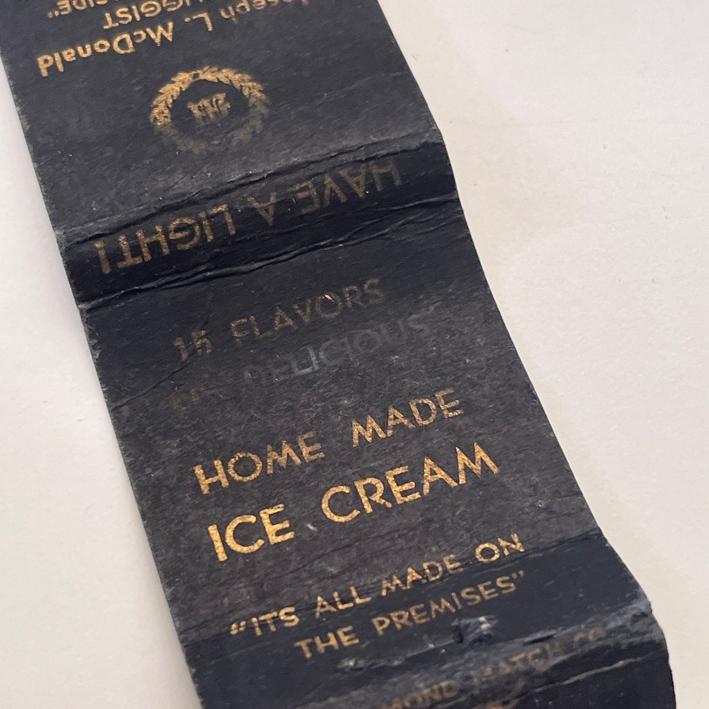 Joseph L McDonald Druggist Providence RI Vintage Matchbook Cover TB8-MB-15